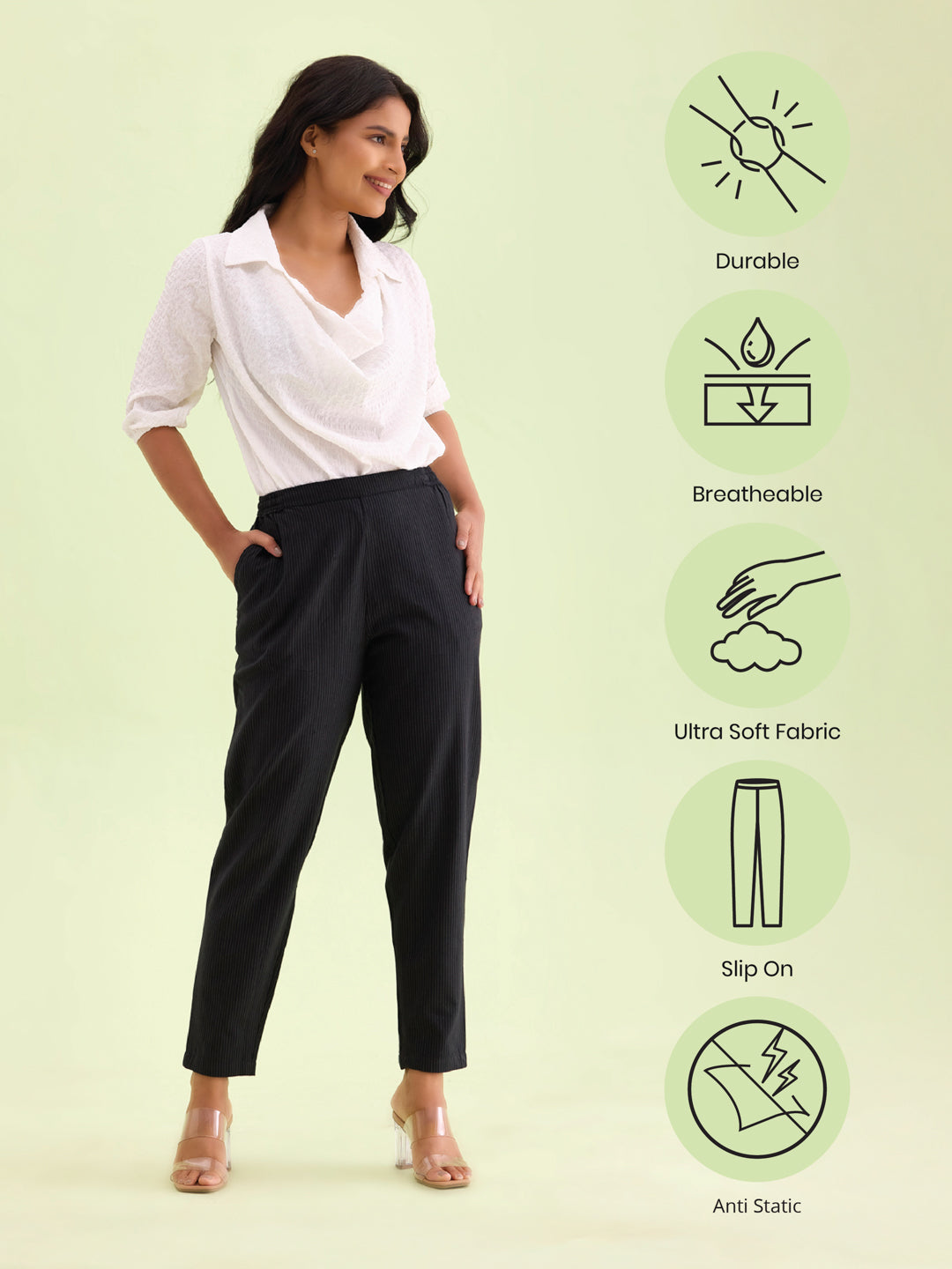 Black Cotton Stripe Pencil Pants