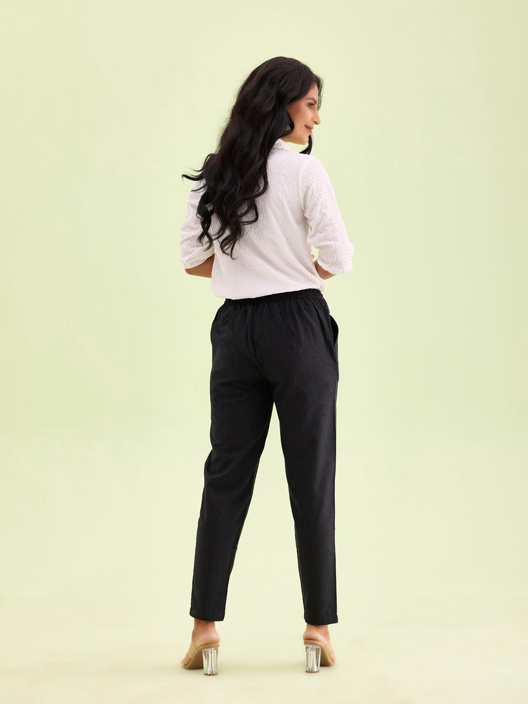 Black Cotton Stripe Pencil Pants