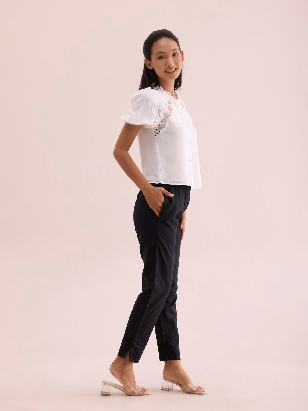 Black Cotton Pencil Pant