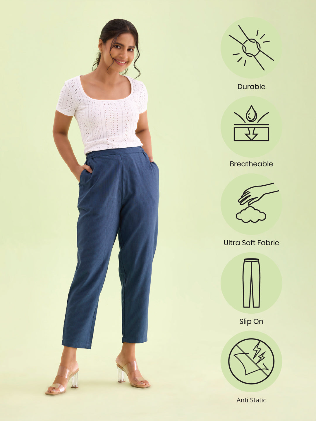 Blue Cotton Stripe Pencil Pants