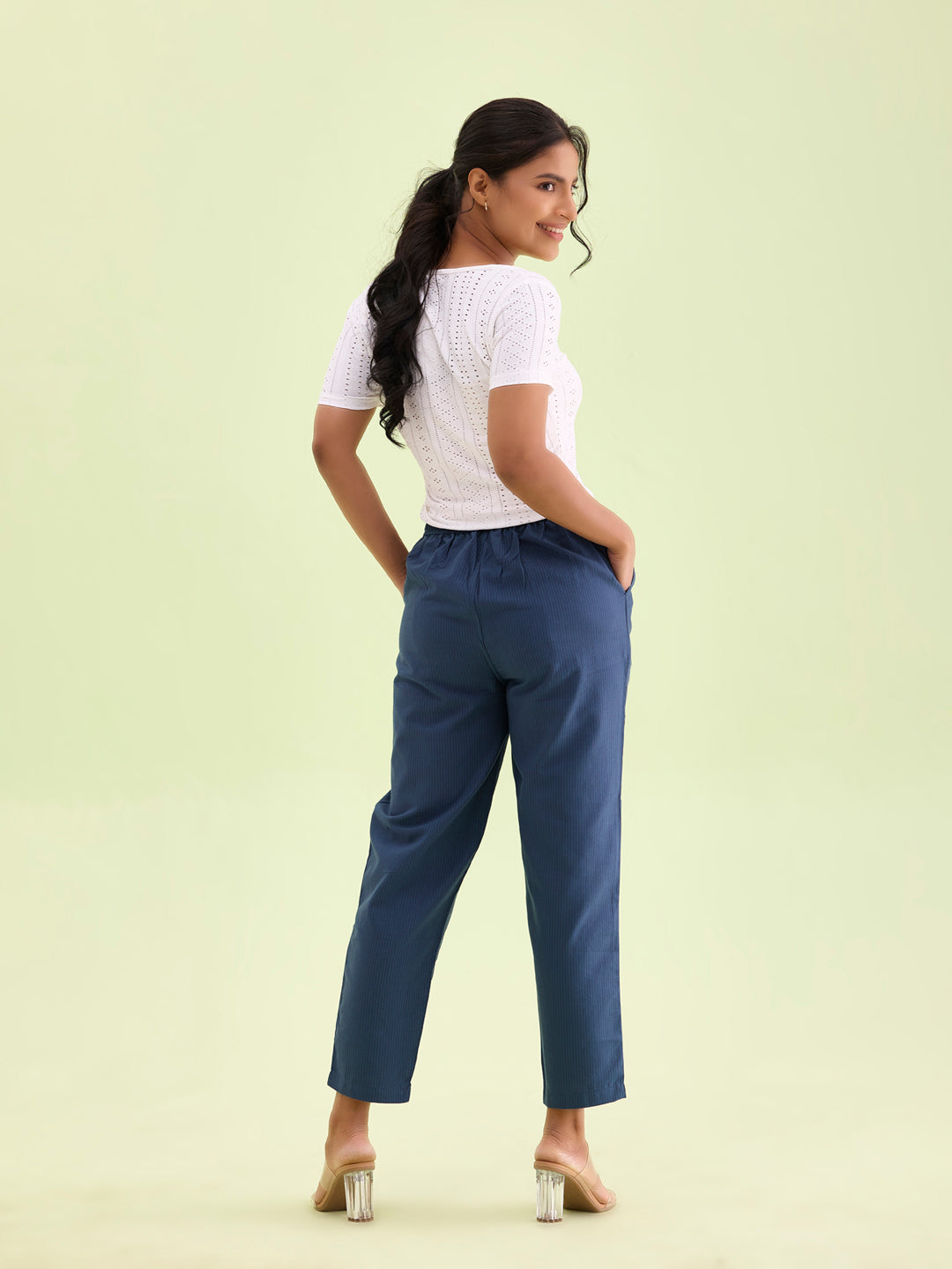 Blue Cotton Stripe Pencil Pants