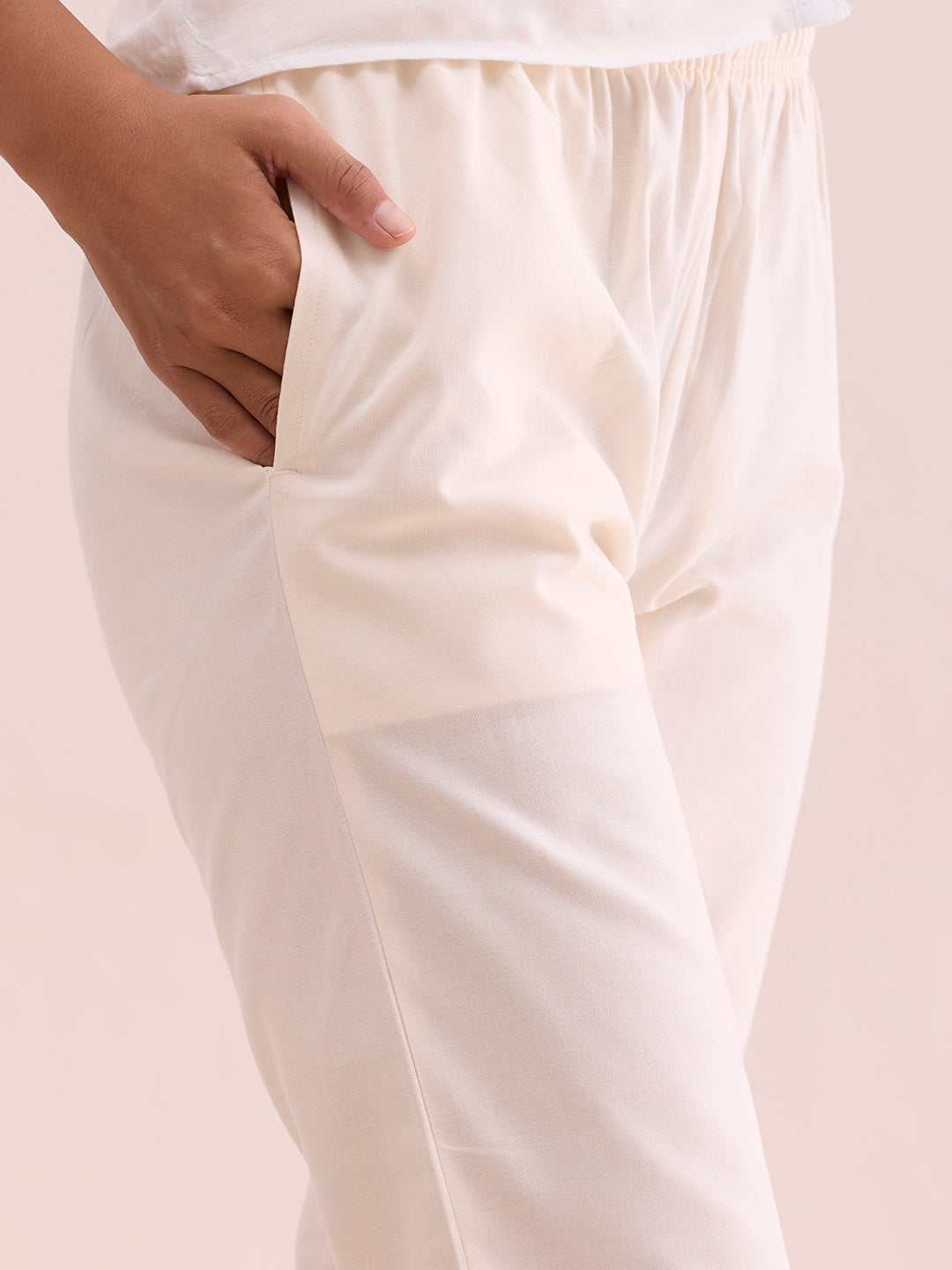 Cream Cotton Pencil Pant