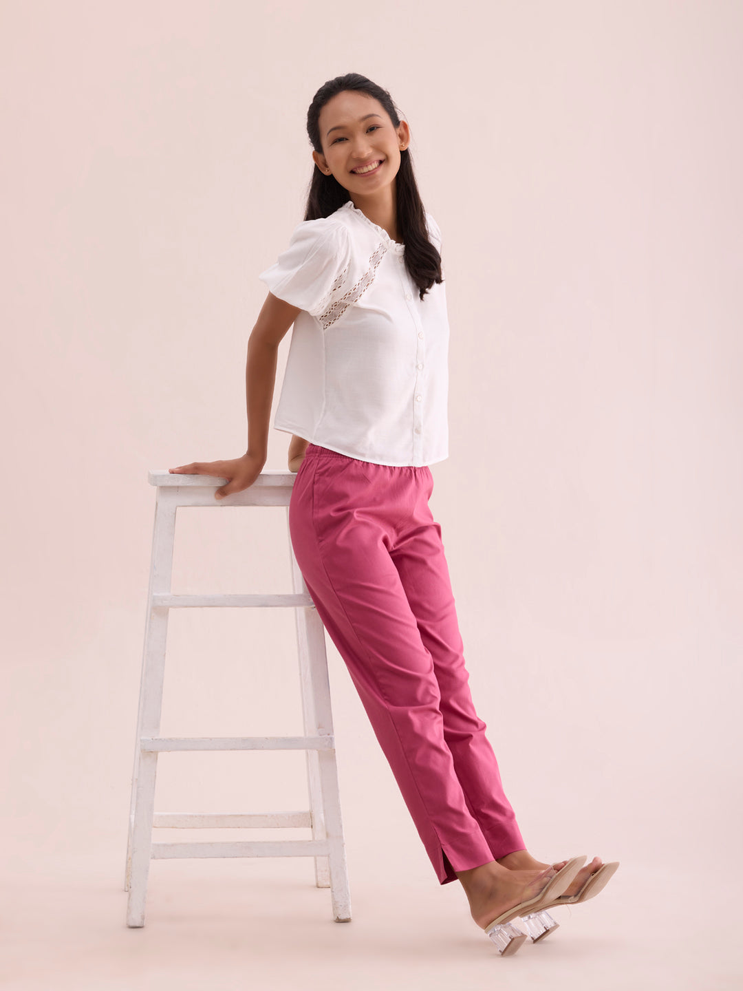 Dark Pink Cotton Pencil Pant