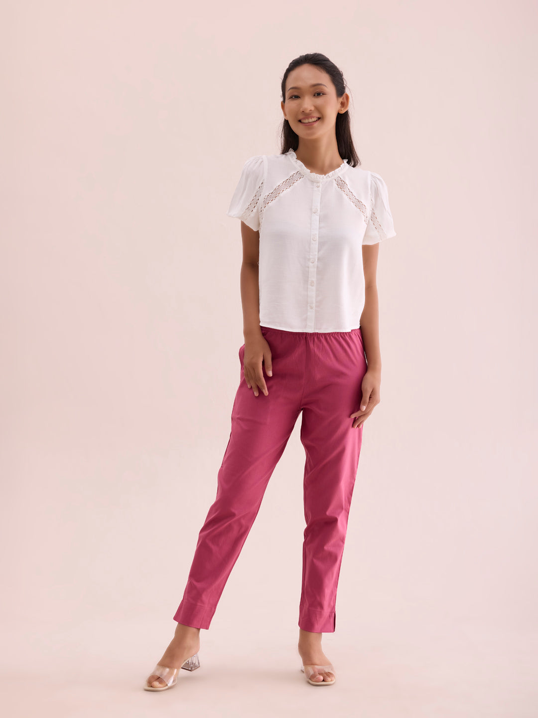 Dark Pink Cotton Pencil Pant