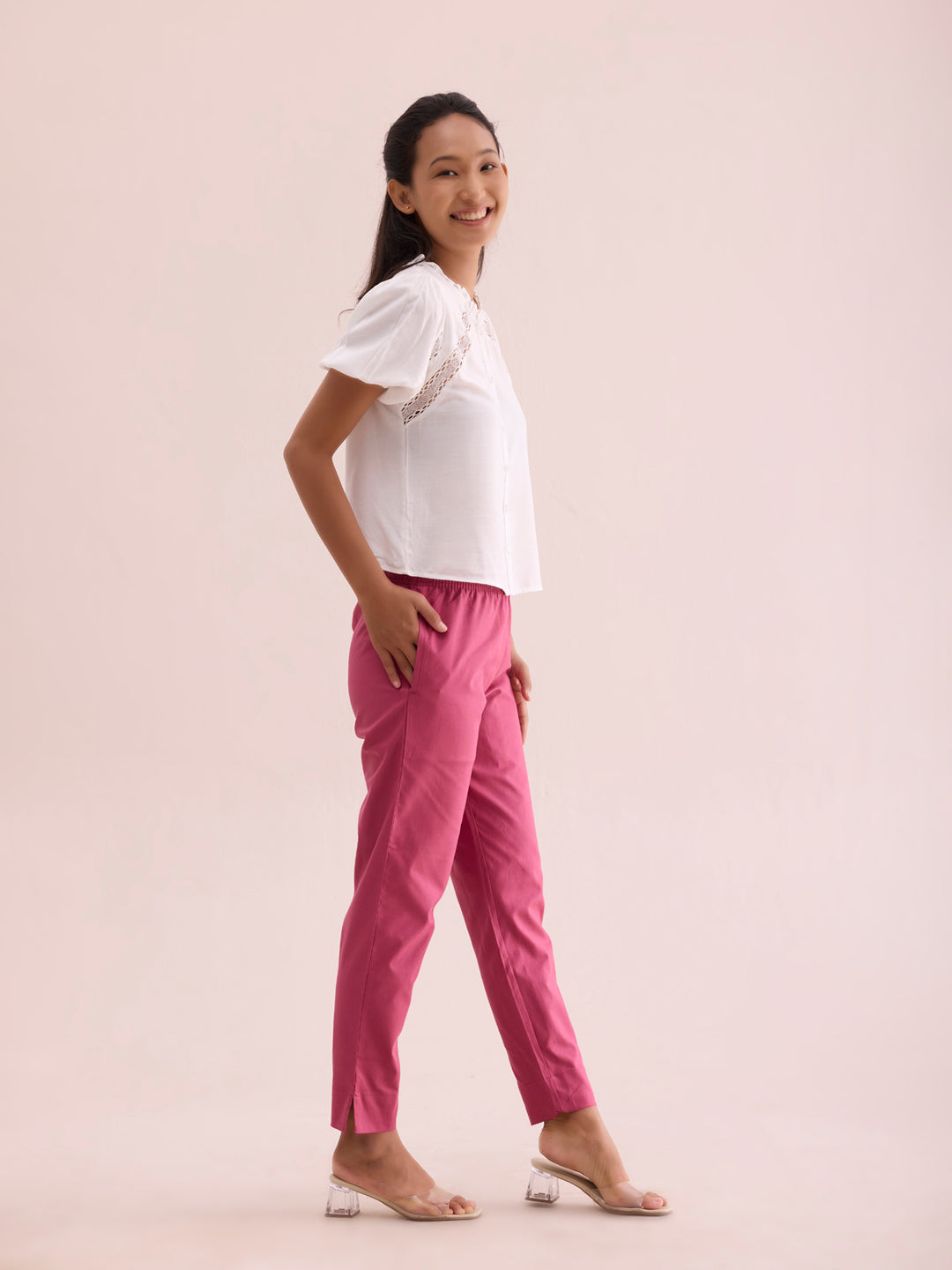 Dark Pink Cotton Pencil Pant