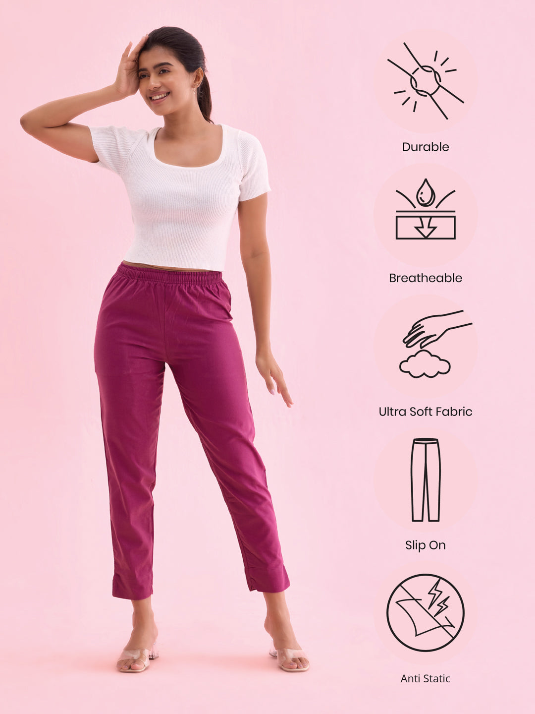 Dark Wine Cotton Pencil Pant