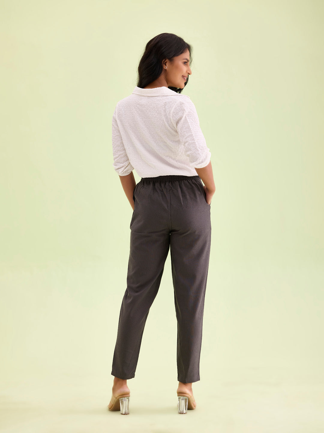 Grey Cotton Stripe Pencil Pants