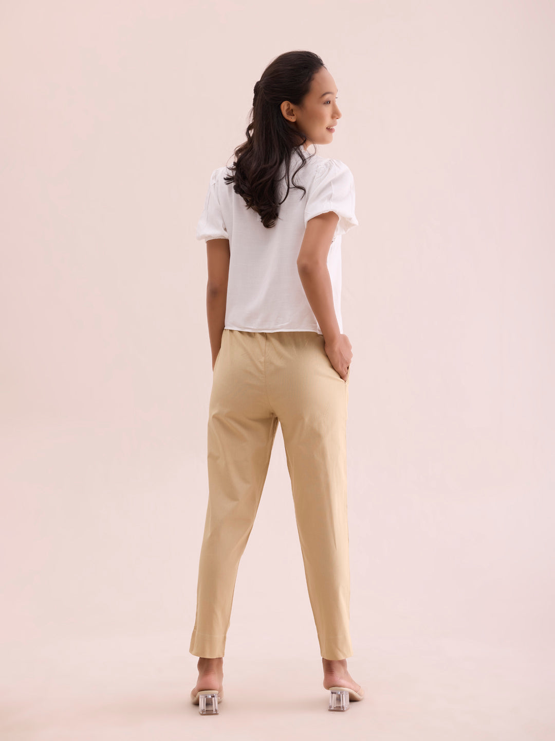 Light Beige Cotton Pencil Pant