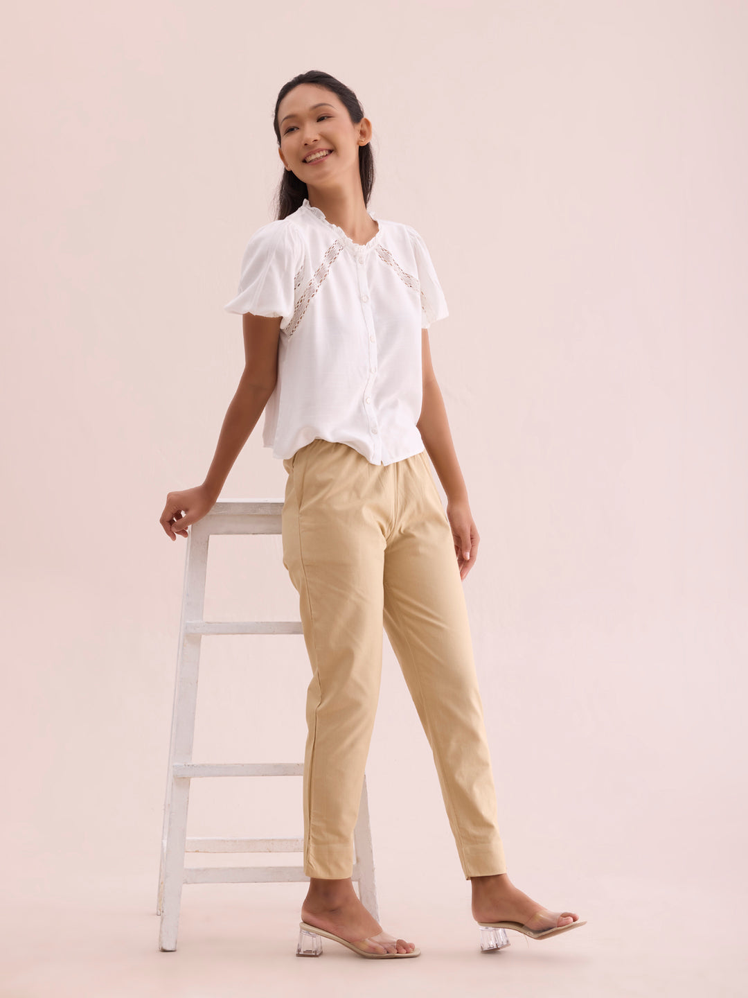 Light Beige Cotton Pencil Pant