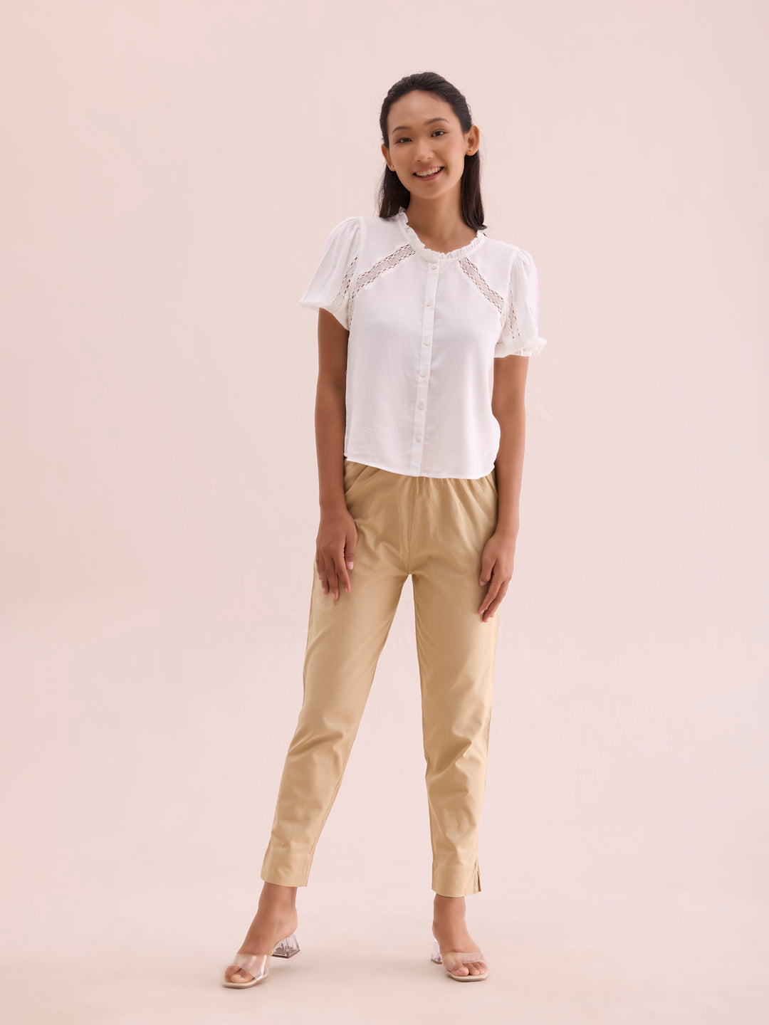 Light Beige Cotton Pencil Pant