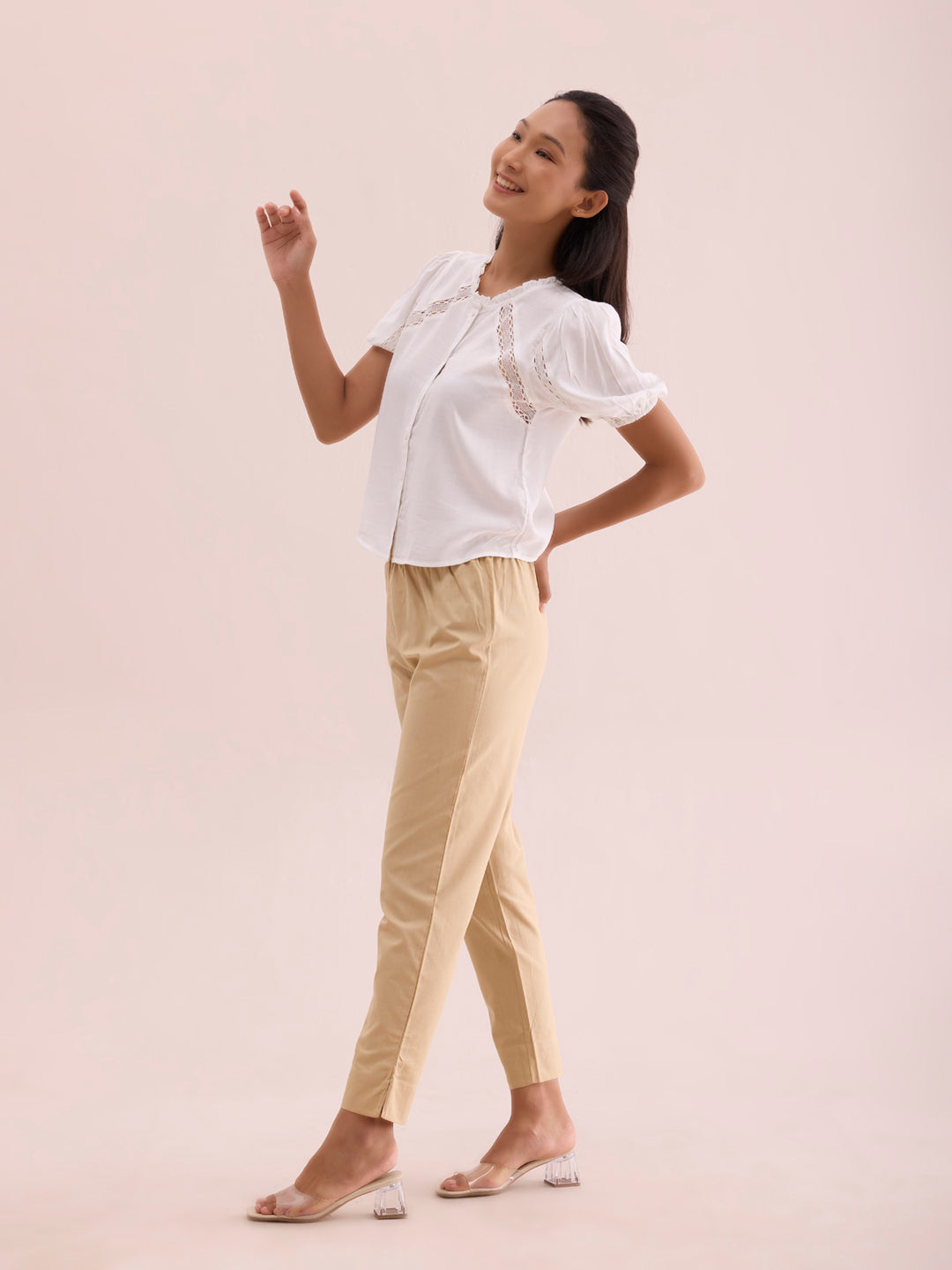 Light Beige Cotton Pencil Pant