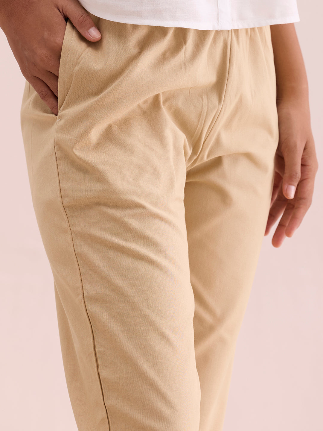 Light Beige Cotton Pencil Pant