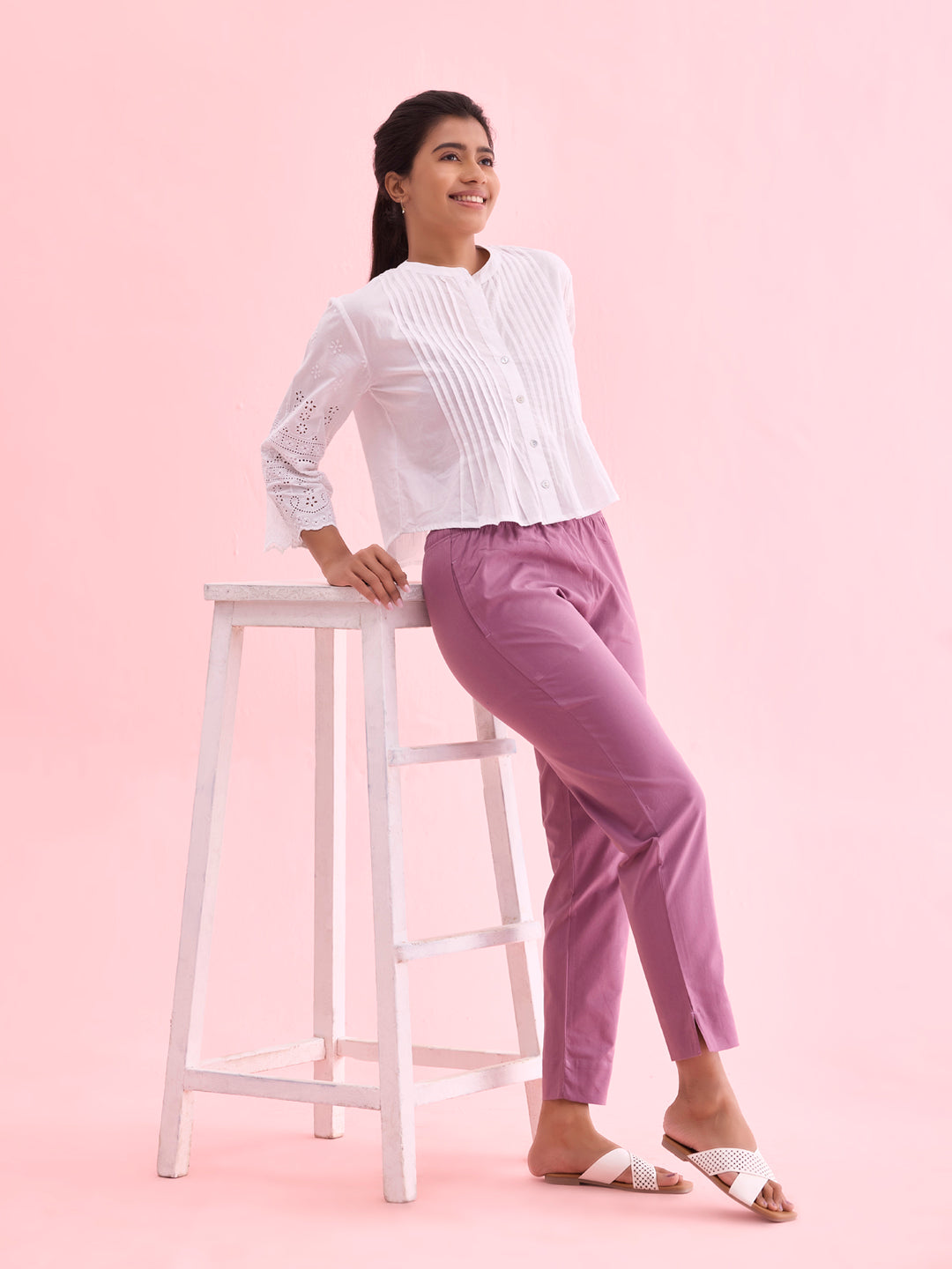 Lilac Cotton Pencil Pant