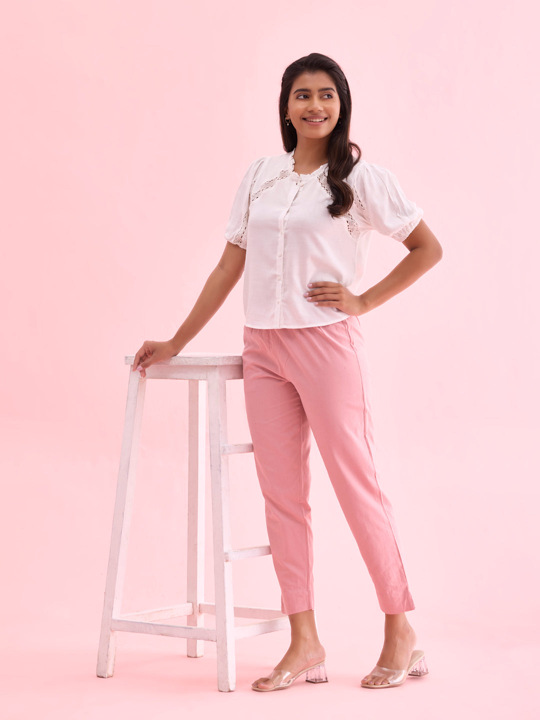 Light Pink Cotton Pencil Pant