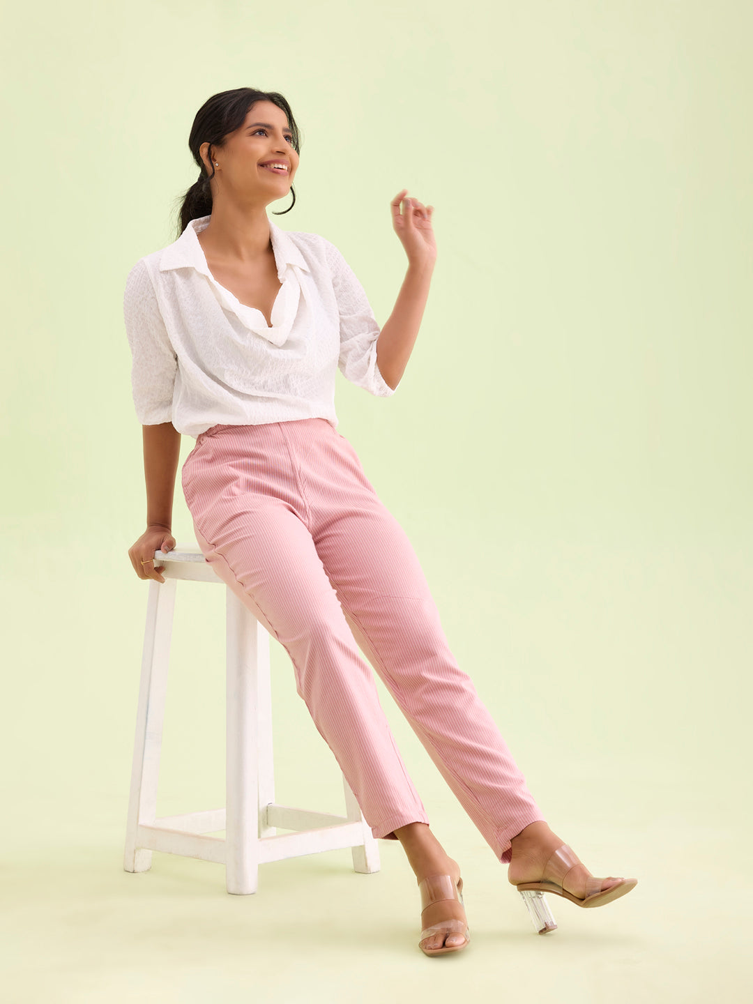 Light Pink Cotton Stripe Pencil Pants