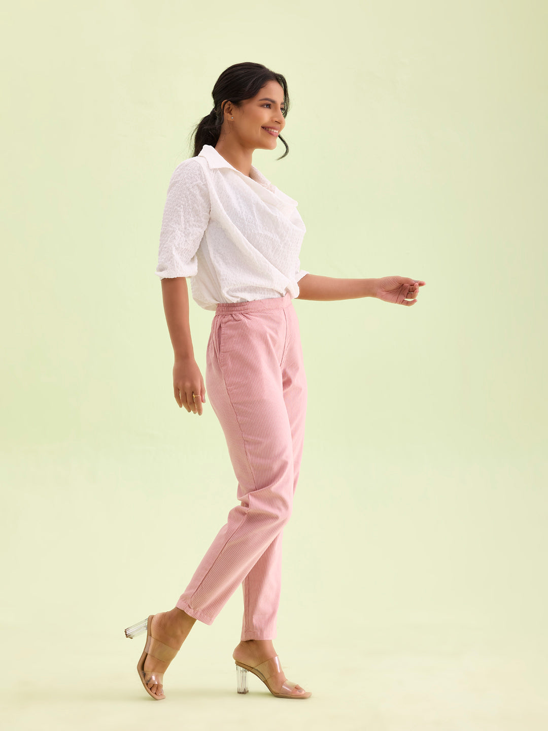 Light Pink Cotton Stripe Pencil Pants