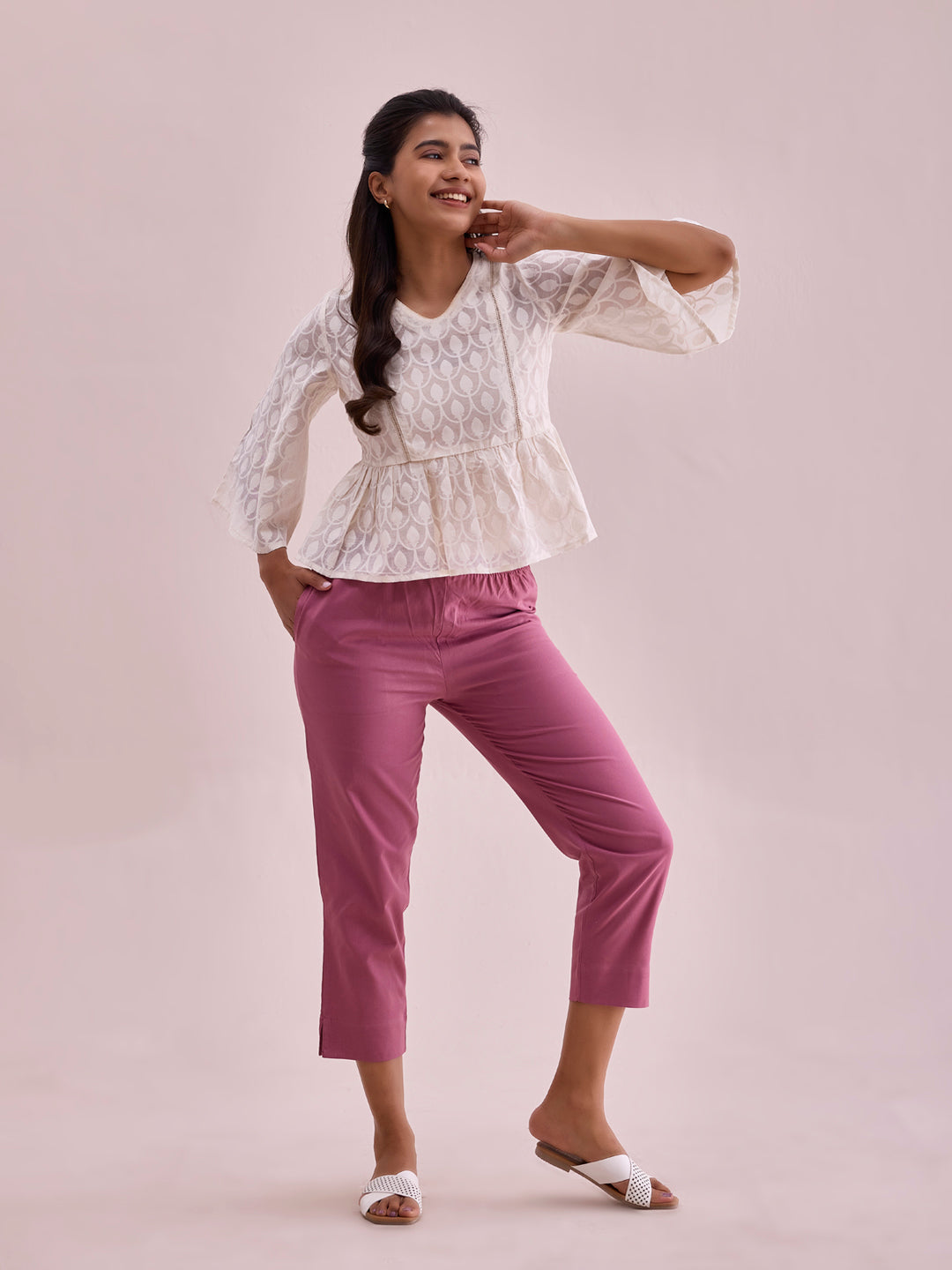 Light Wine Cotton Cropped Pencil Pant