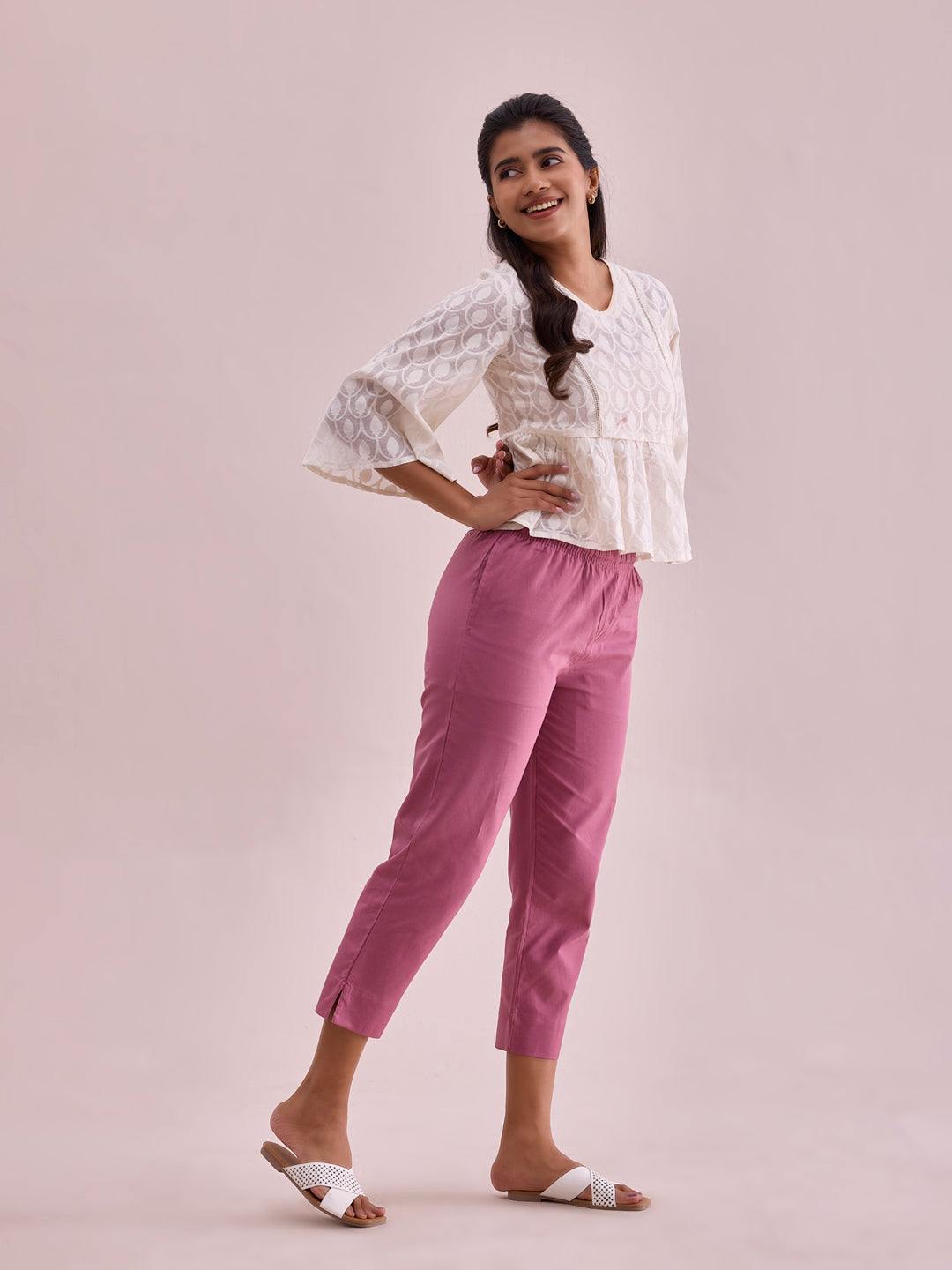 Light Wine Cotton Cropped Pencil Pant