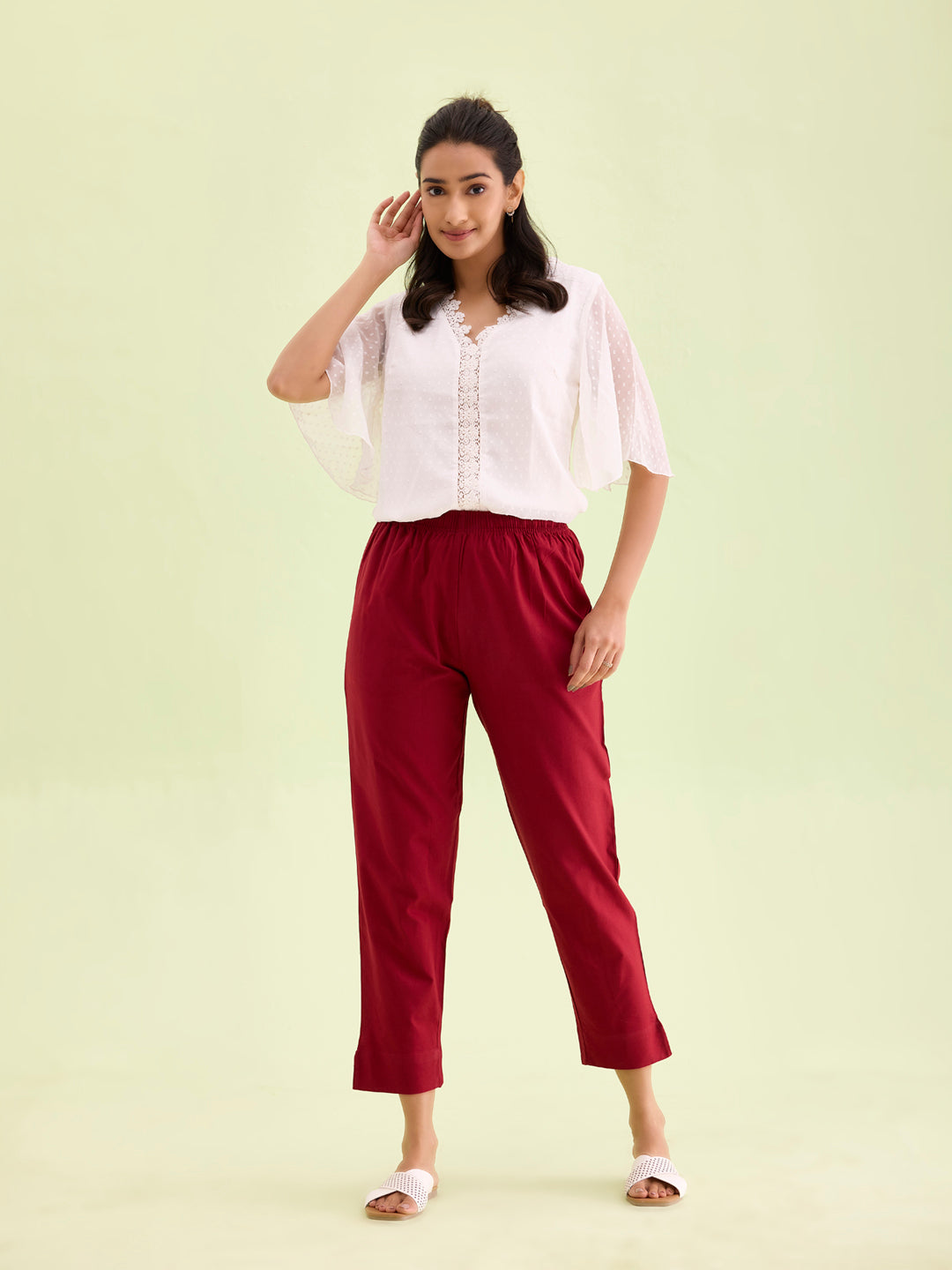 Maroon Cotton Pencil Pant