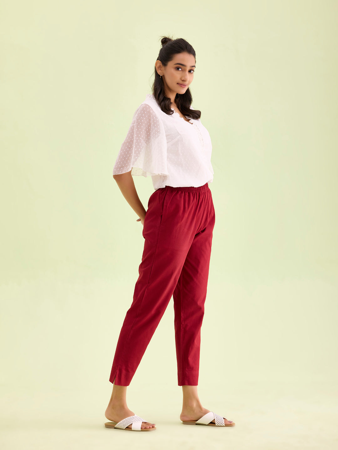 Maroon Cotton Pencil Pant