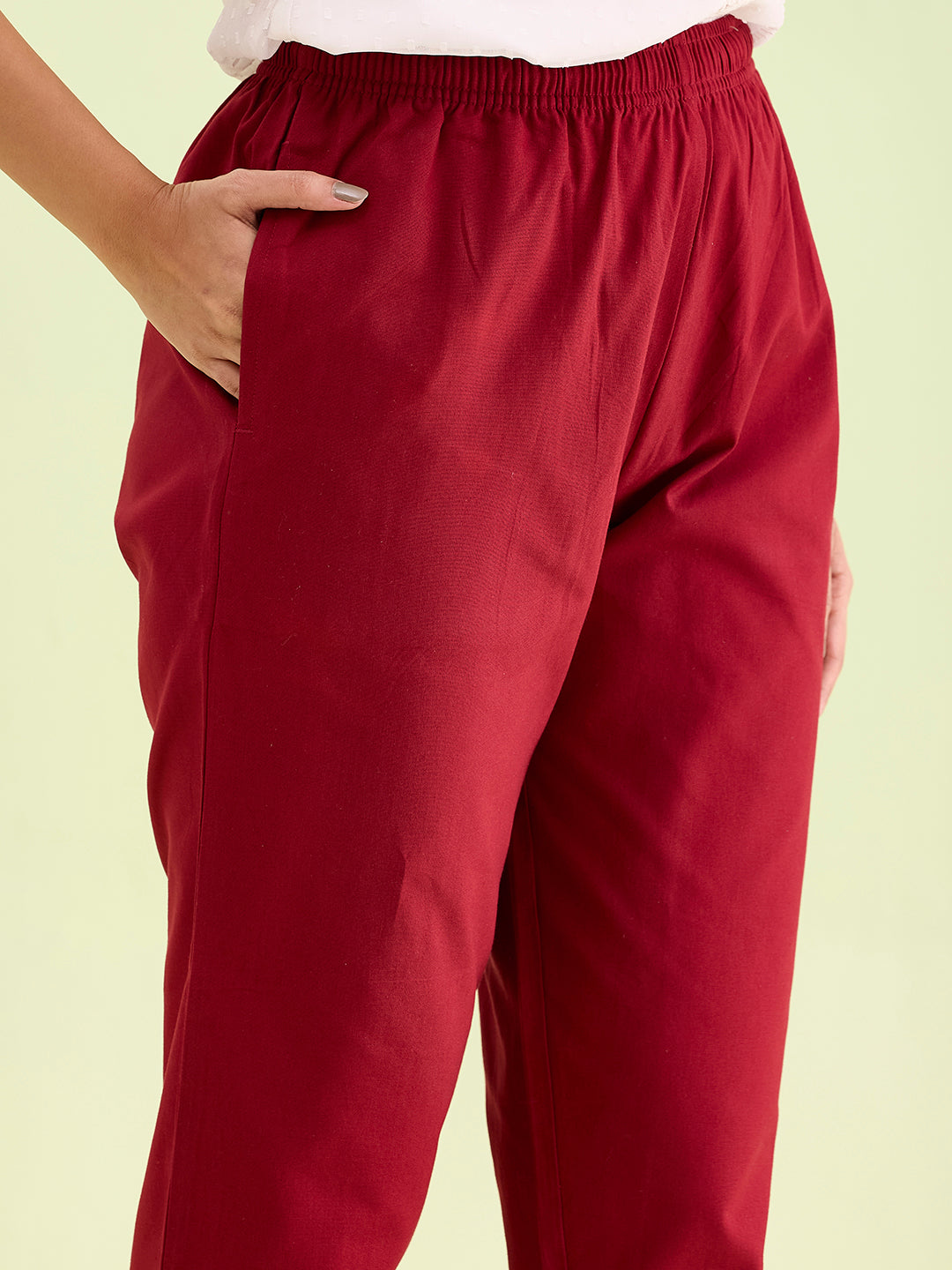 Maroon Cotton Pencil Pant