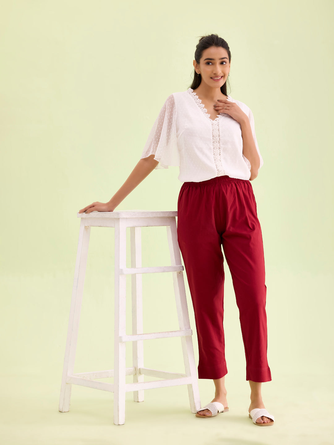 Maroon Cotton Pencil Pant