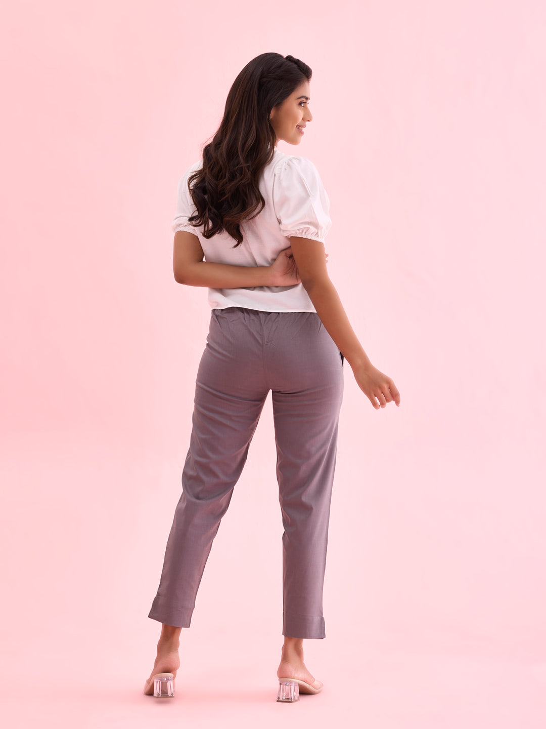 Medium Grey Cotton Pencil Pant