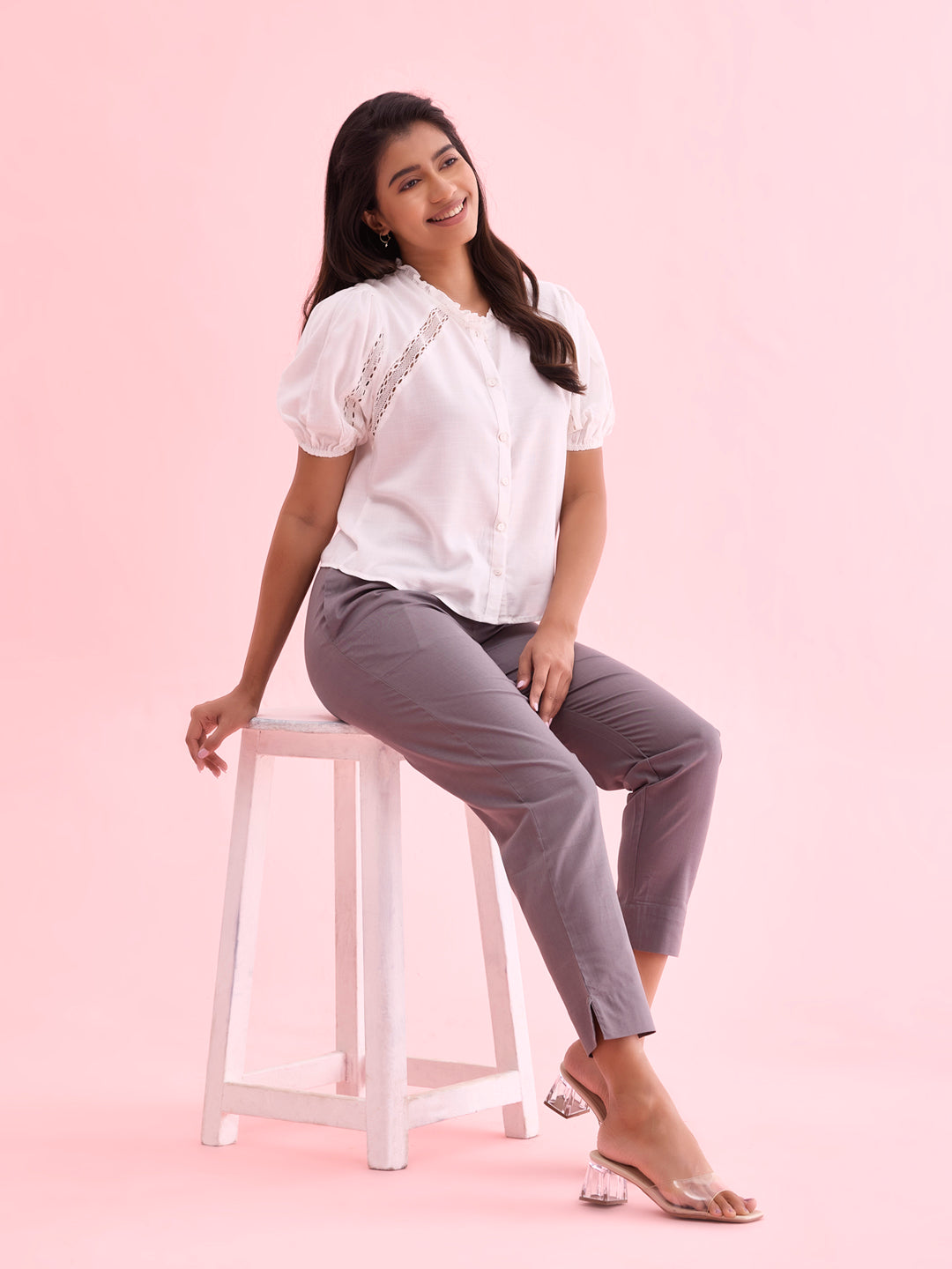 Medium Grey Cotton Pencil Pant