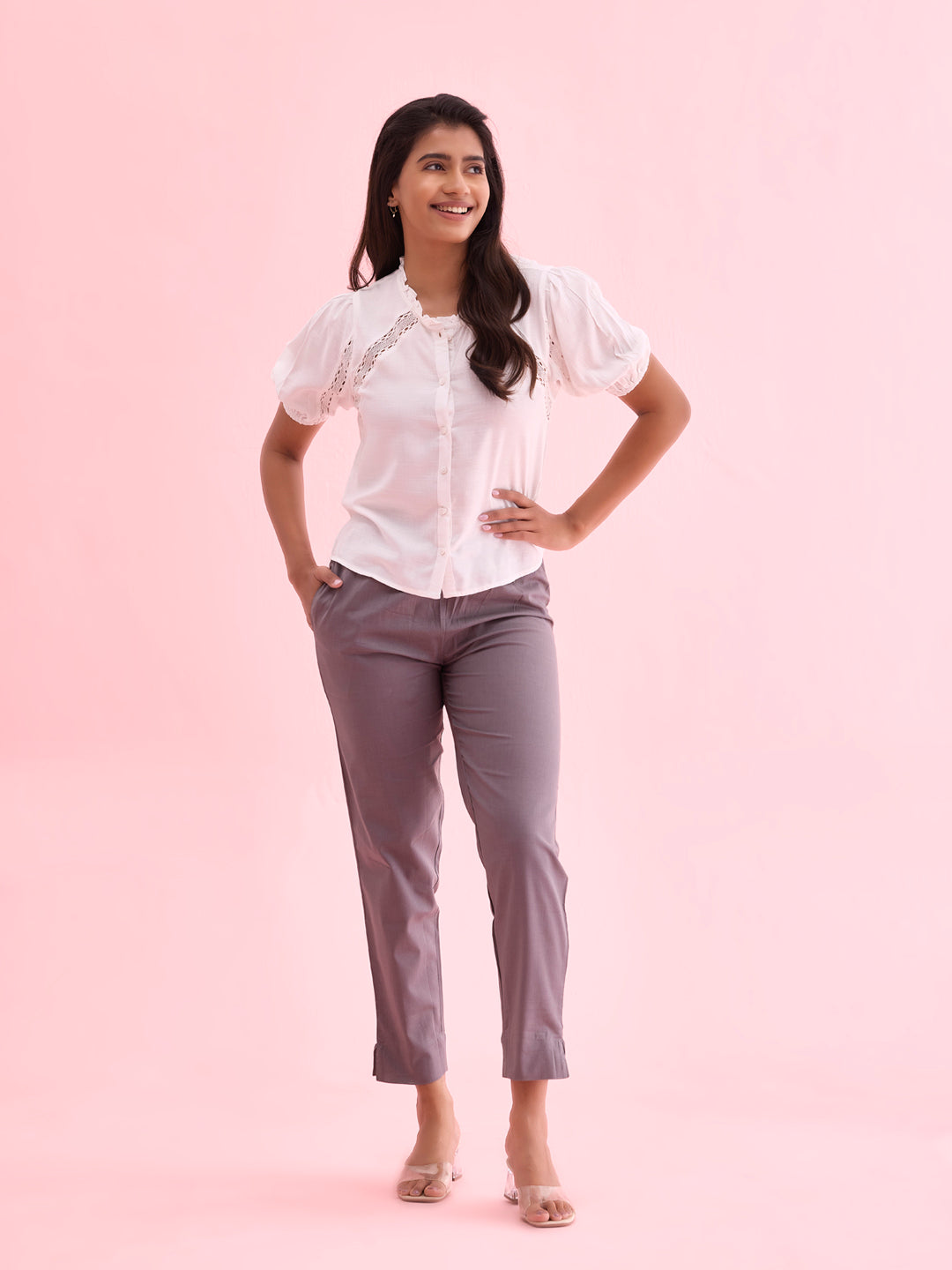 Medium Grey Cotton Pencil Pant