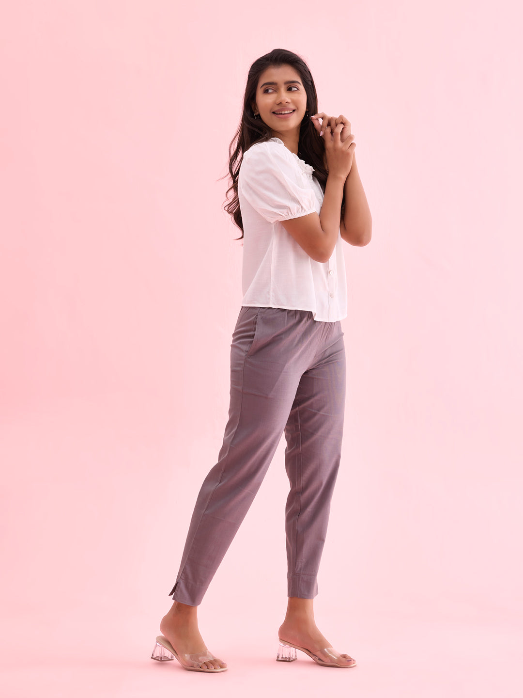 Medium Grey Cotton Pencil Pant