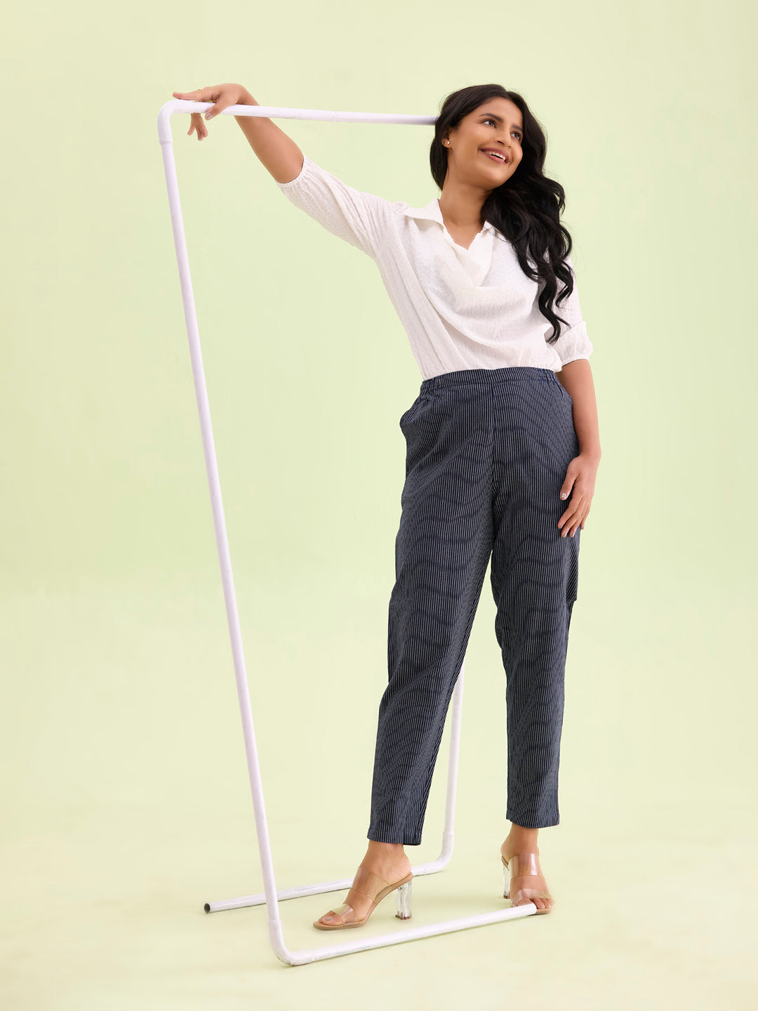 Navy Cotton Stripe Pencil Pants