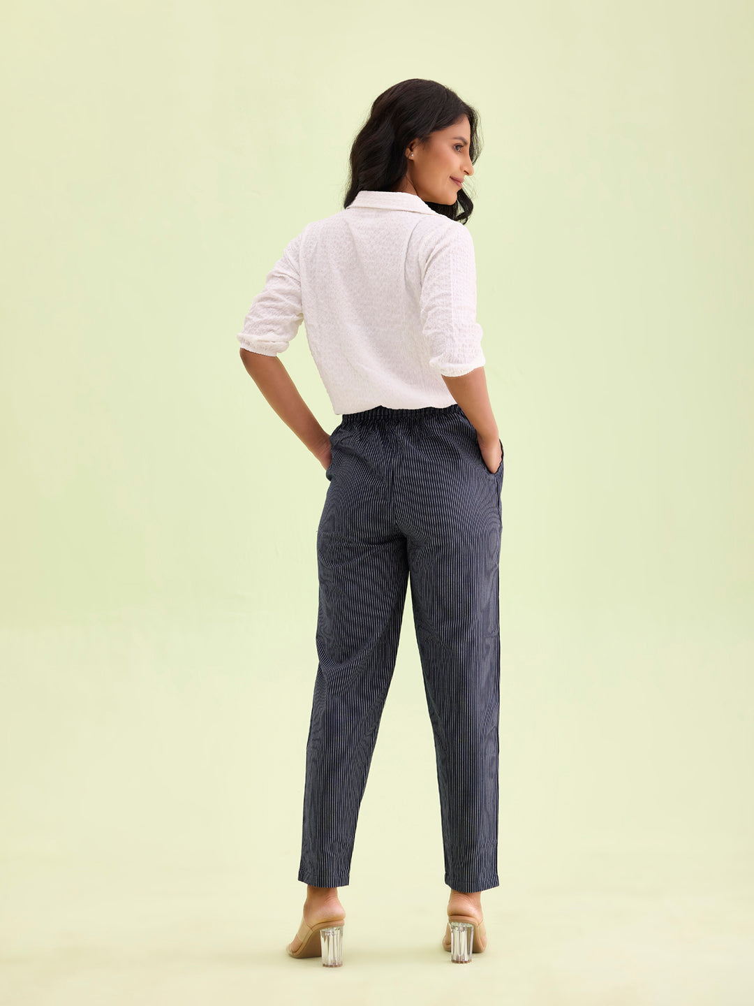 Navy Cotton Stripe Pencil Pants