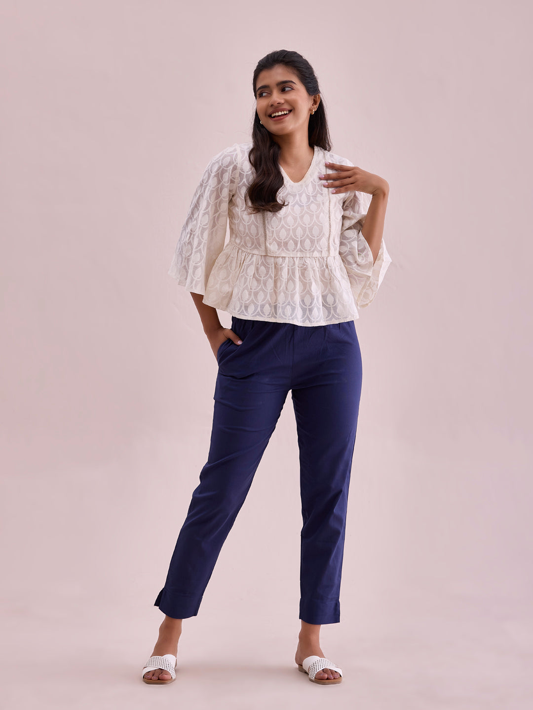 Navy Cotton Pencil Pant