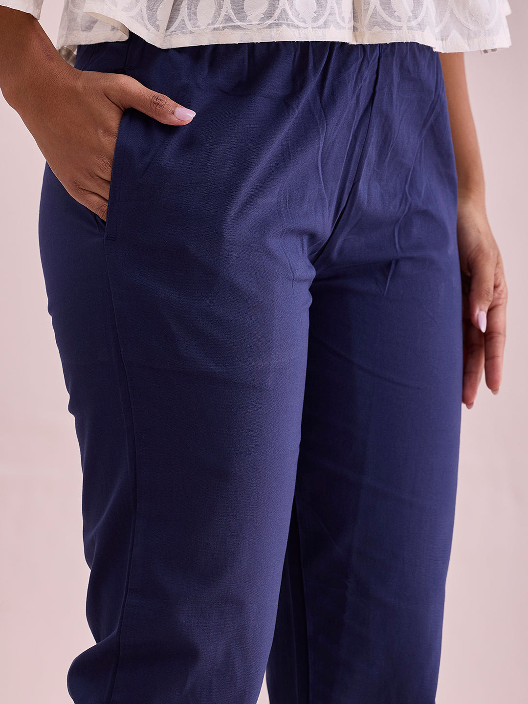 Navy Cotton Pencil Pant