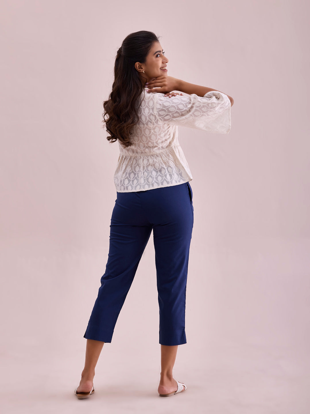 Navy Cotton Cropped Pencil Pant