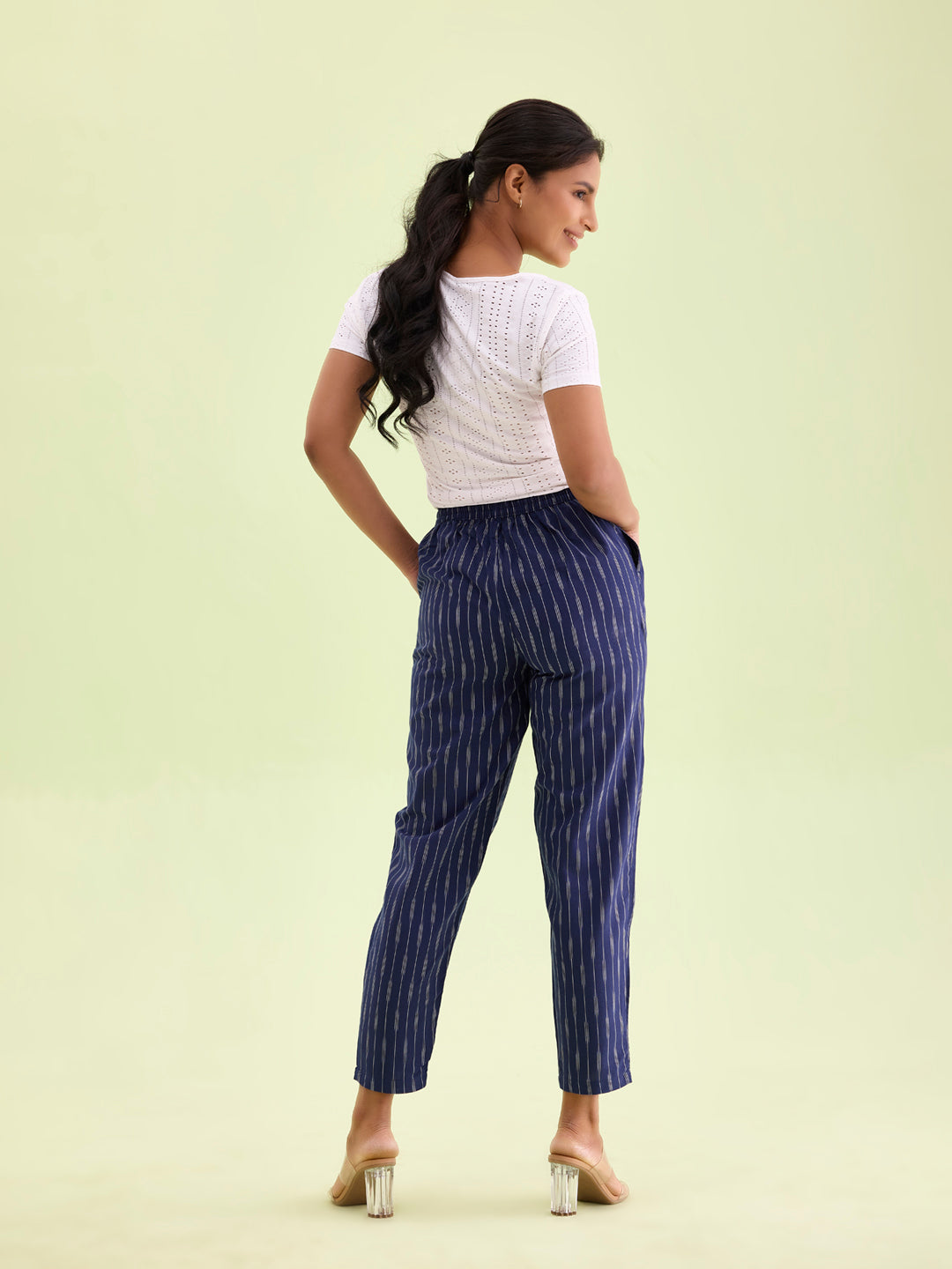 Navy Linen Ikat Pencil Pant