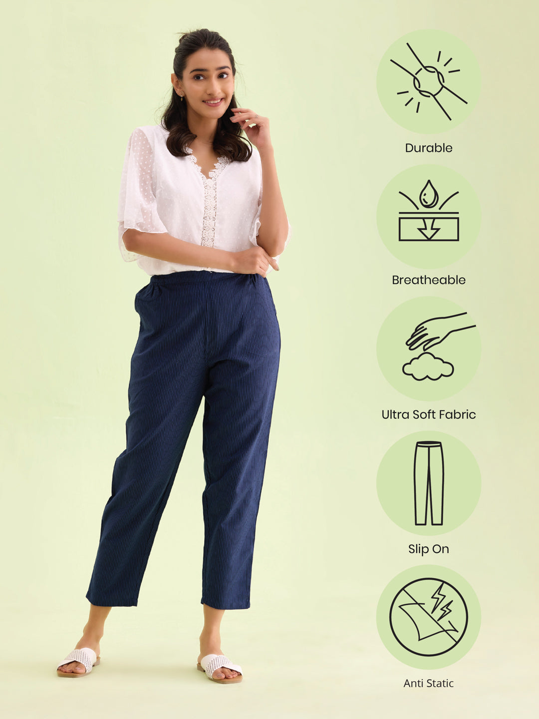 Navy Cotton Stripe Pencil Pants