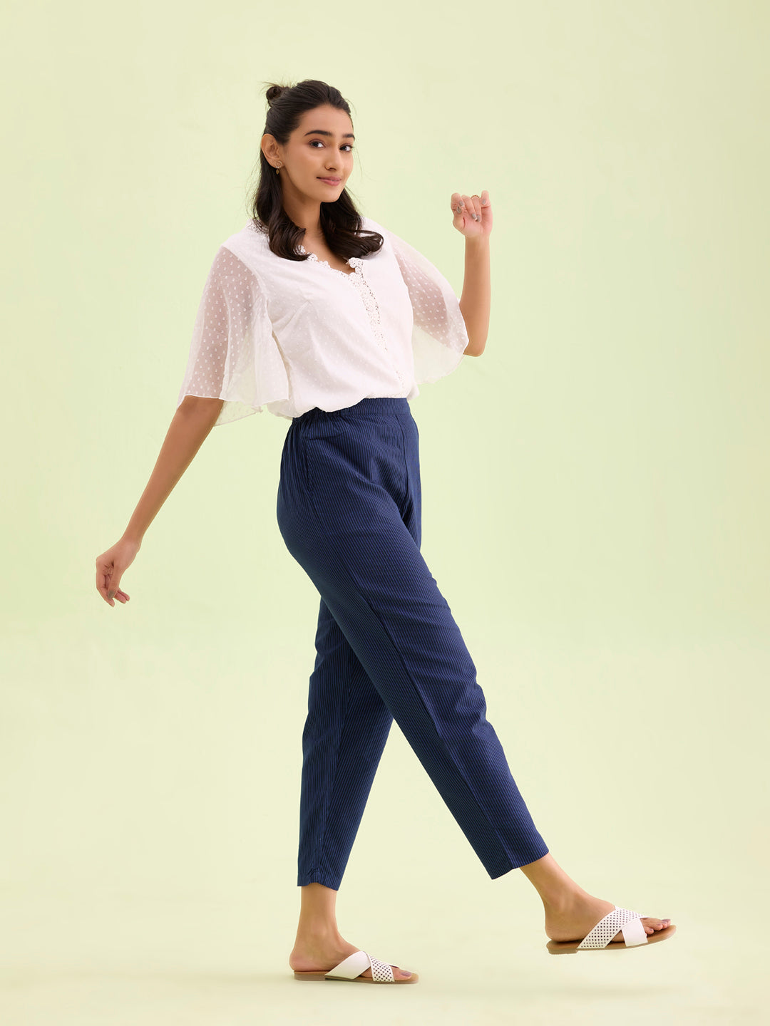 Navy Cotton Stripe Pencil Pants