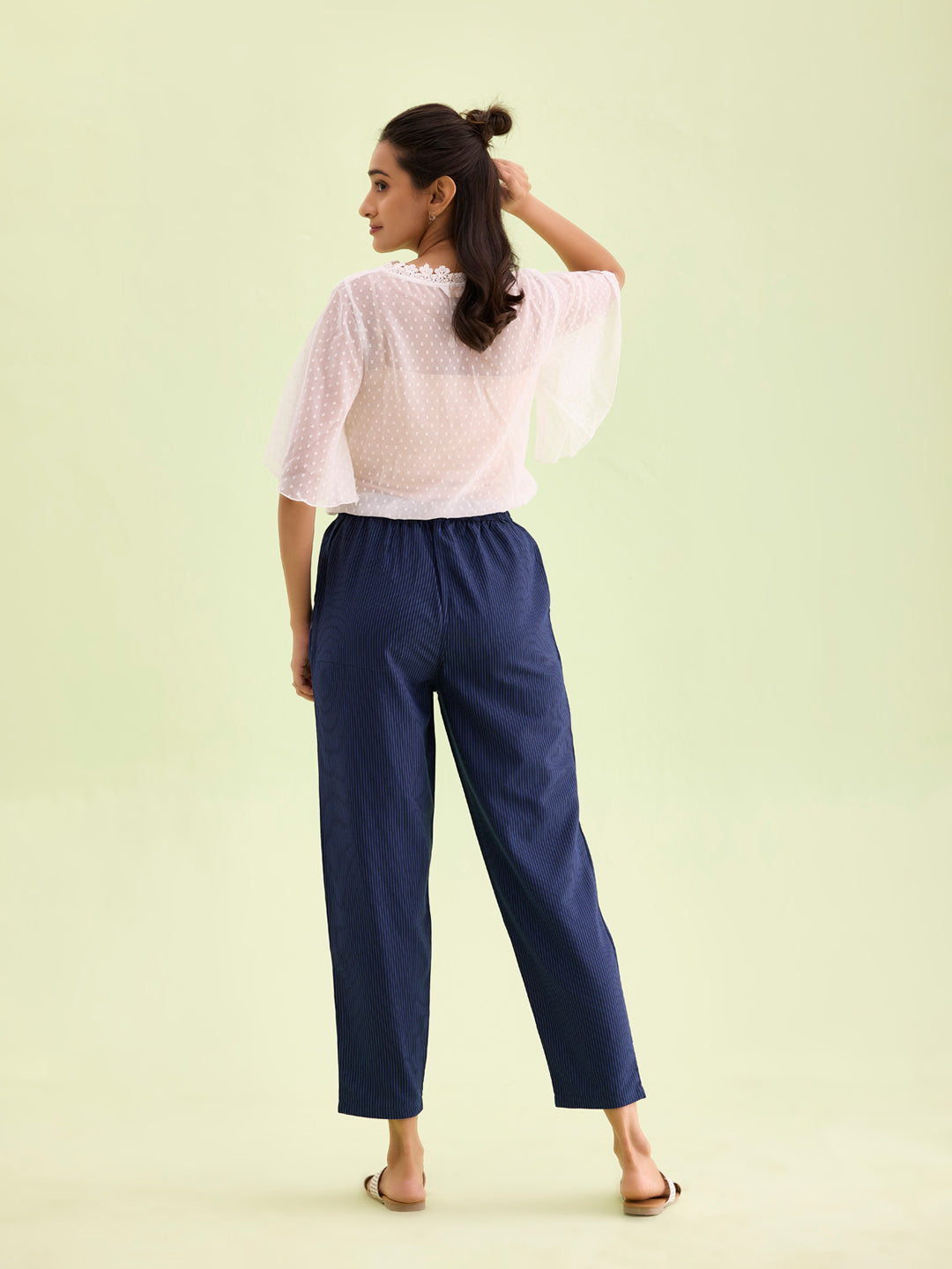 Navy Cotton Stripe Pencil Pants