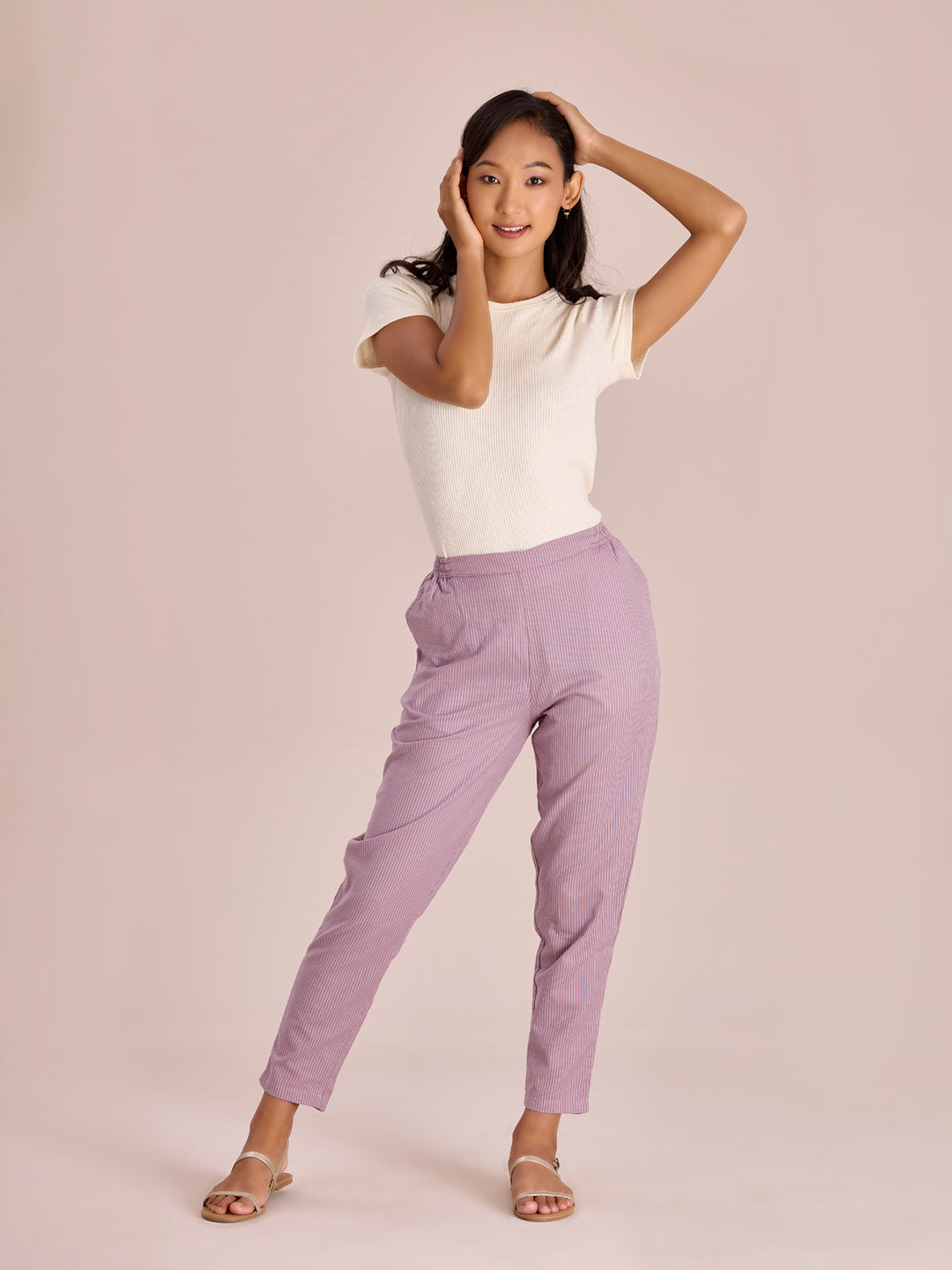 Purple Cotton Stripe Pencil Pants