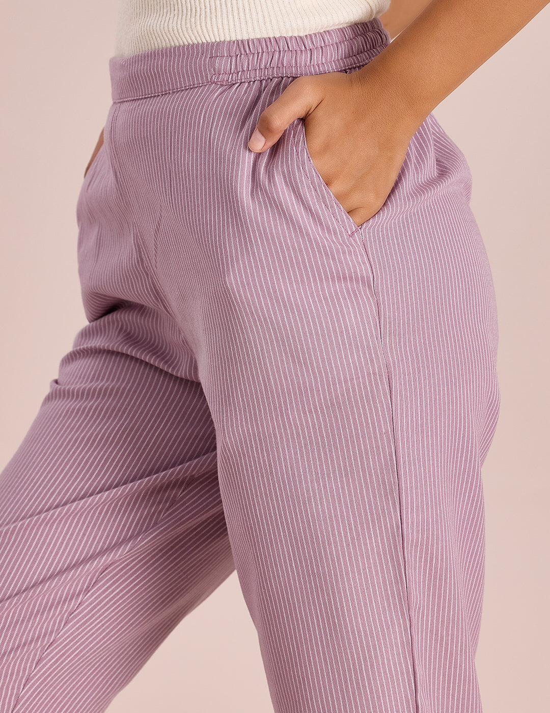 Purple Cotton Stripe Pencil Pants