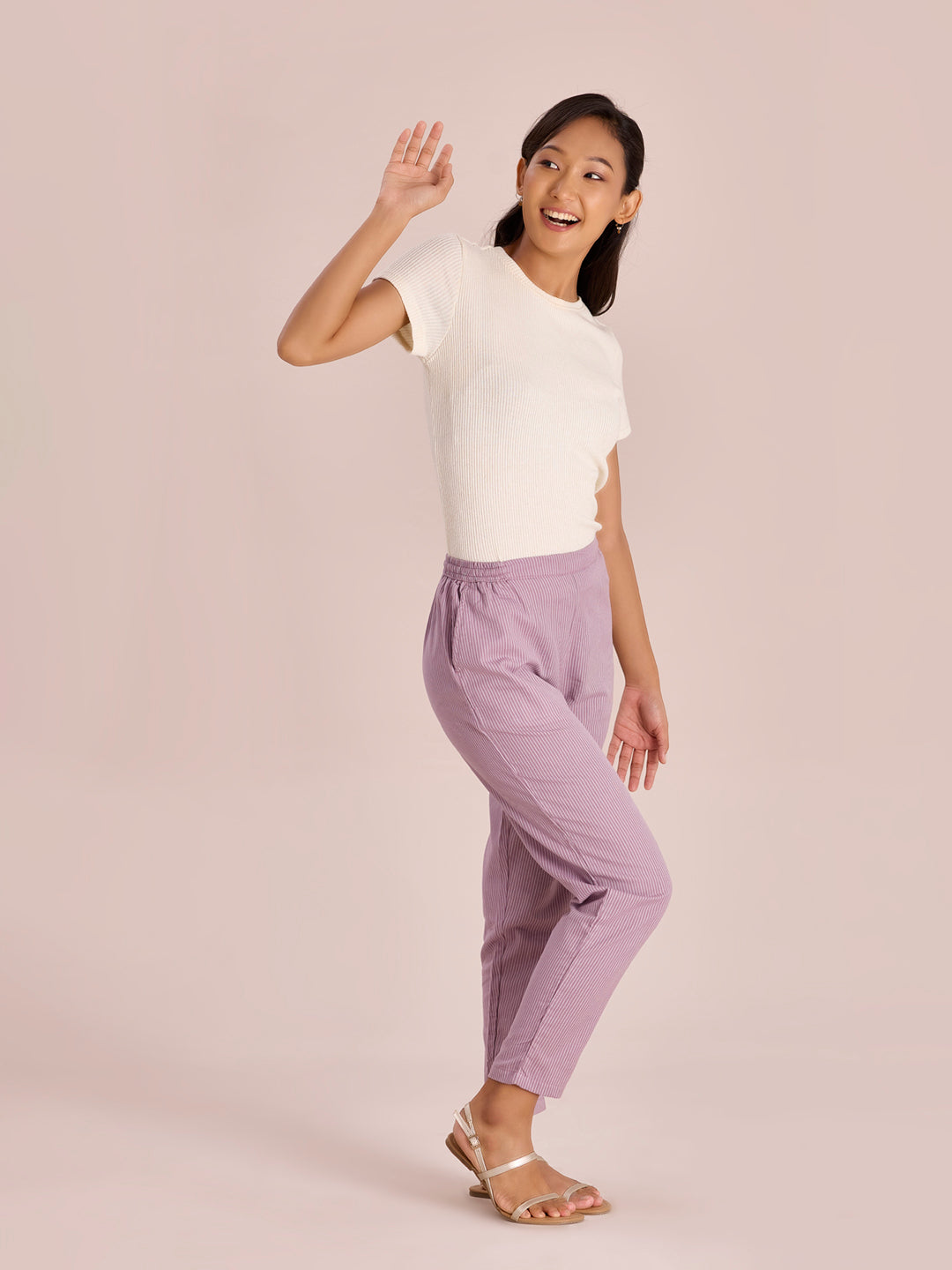 Purple Cotton Stripe Pencil Pants