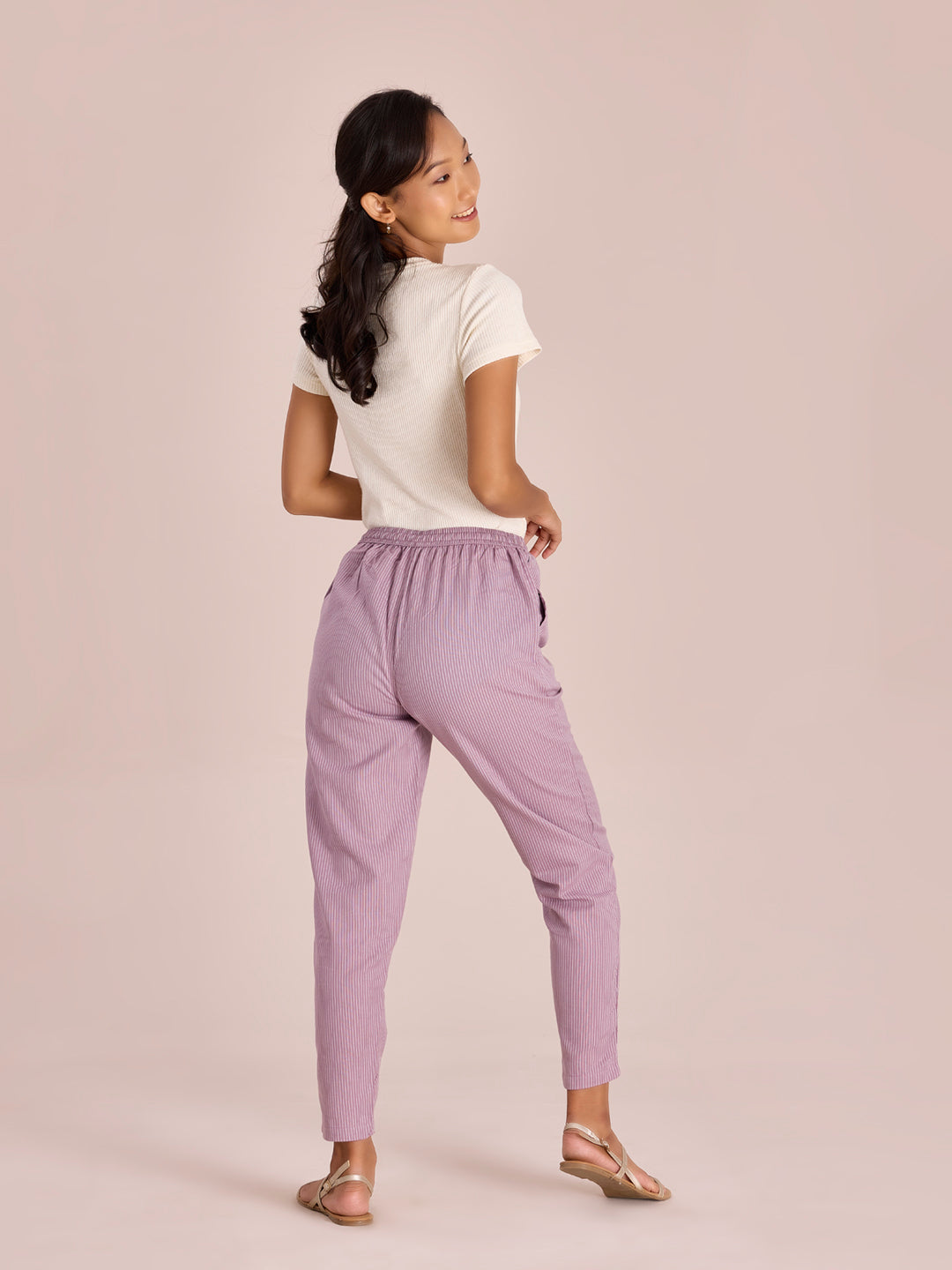 Purple Cotton Stripe Pencil Pants