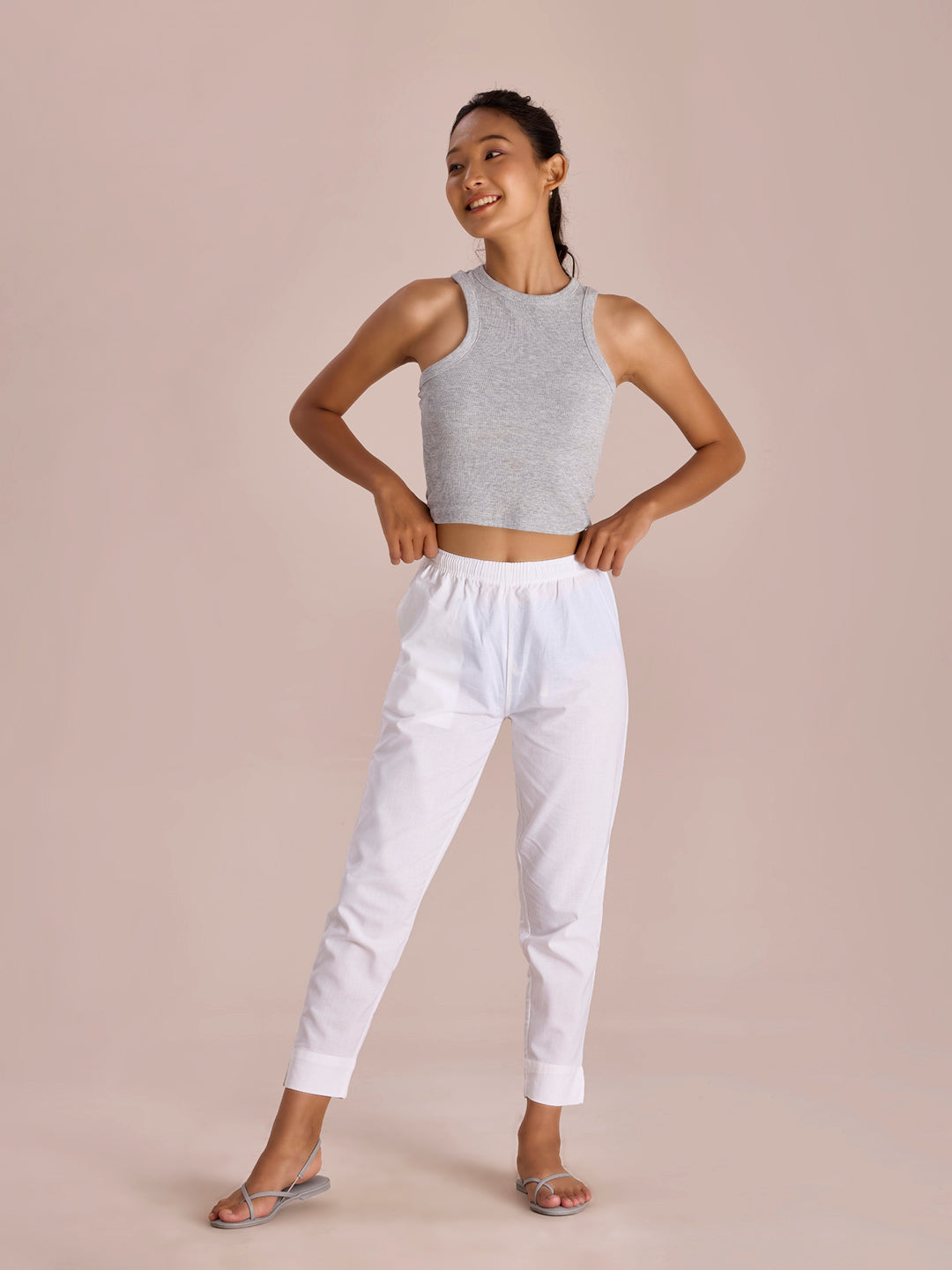 White Cotton Pencil Pant