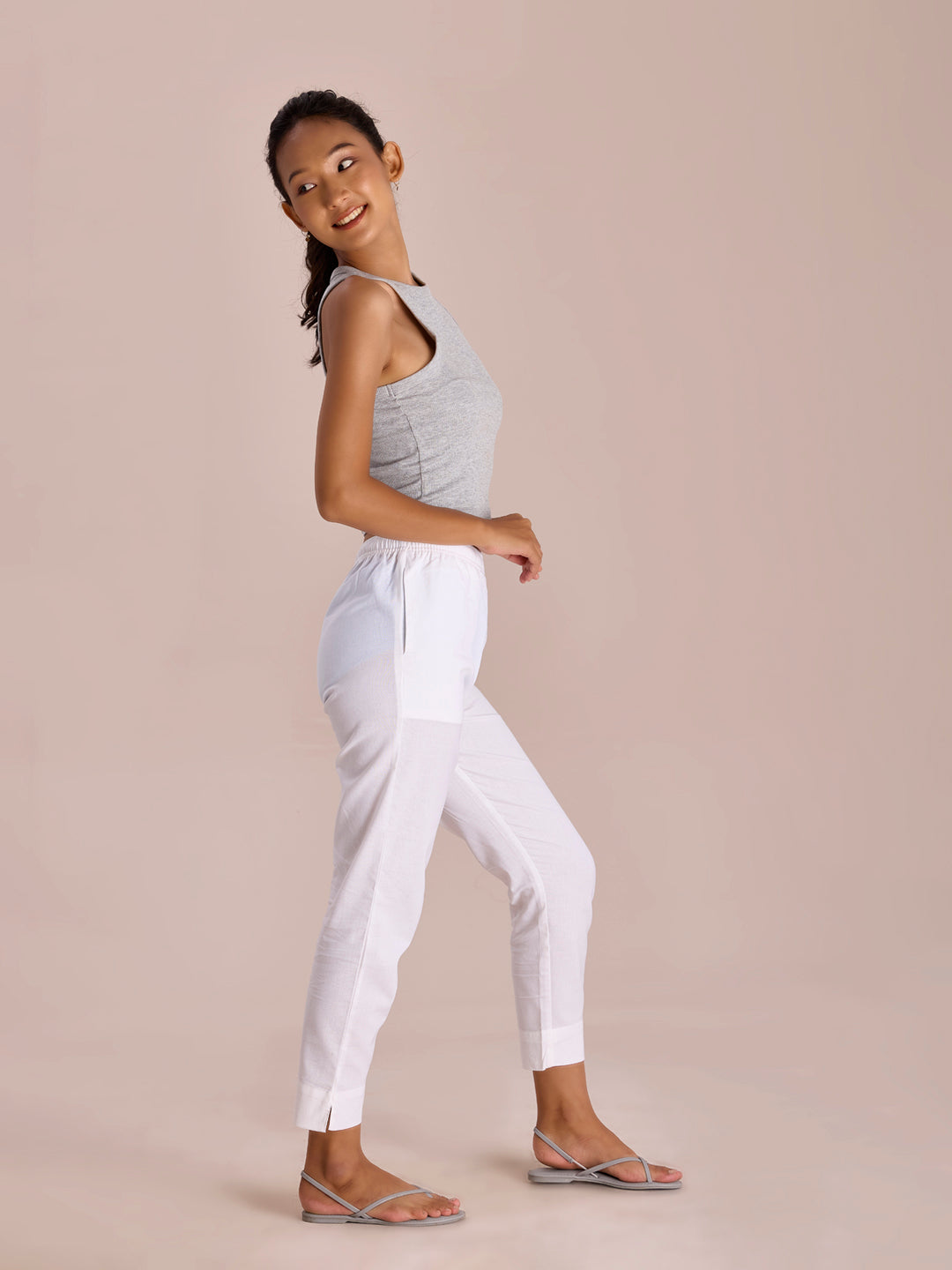 White Cotton Pencil Pant