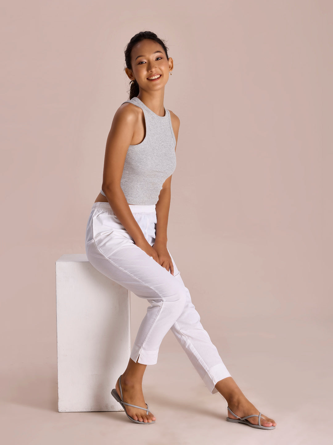 White Cotton Pencil Pant