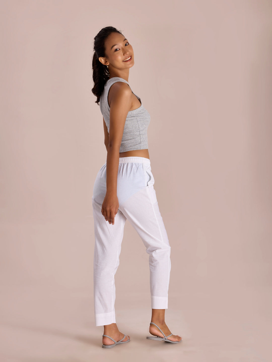 White Cotton Pencil Pant