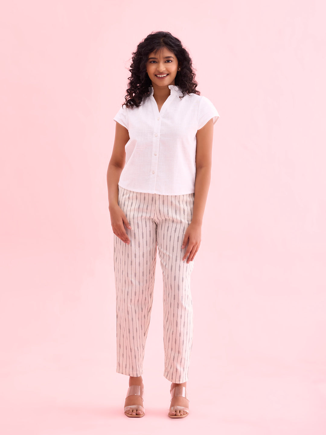 White Linen Ikat Pencil Pant