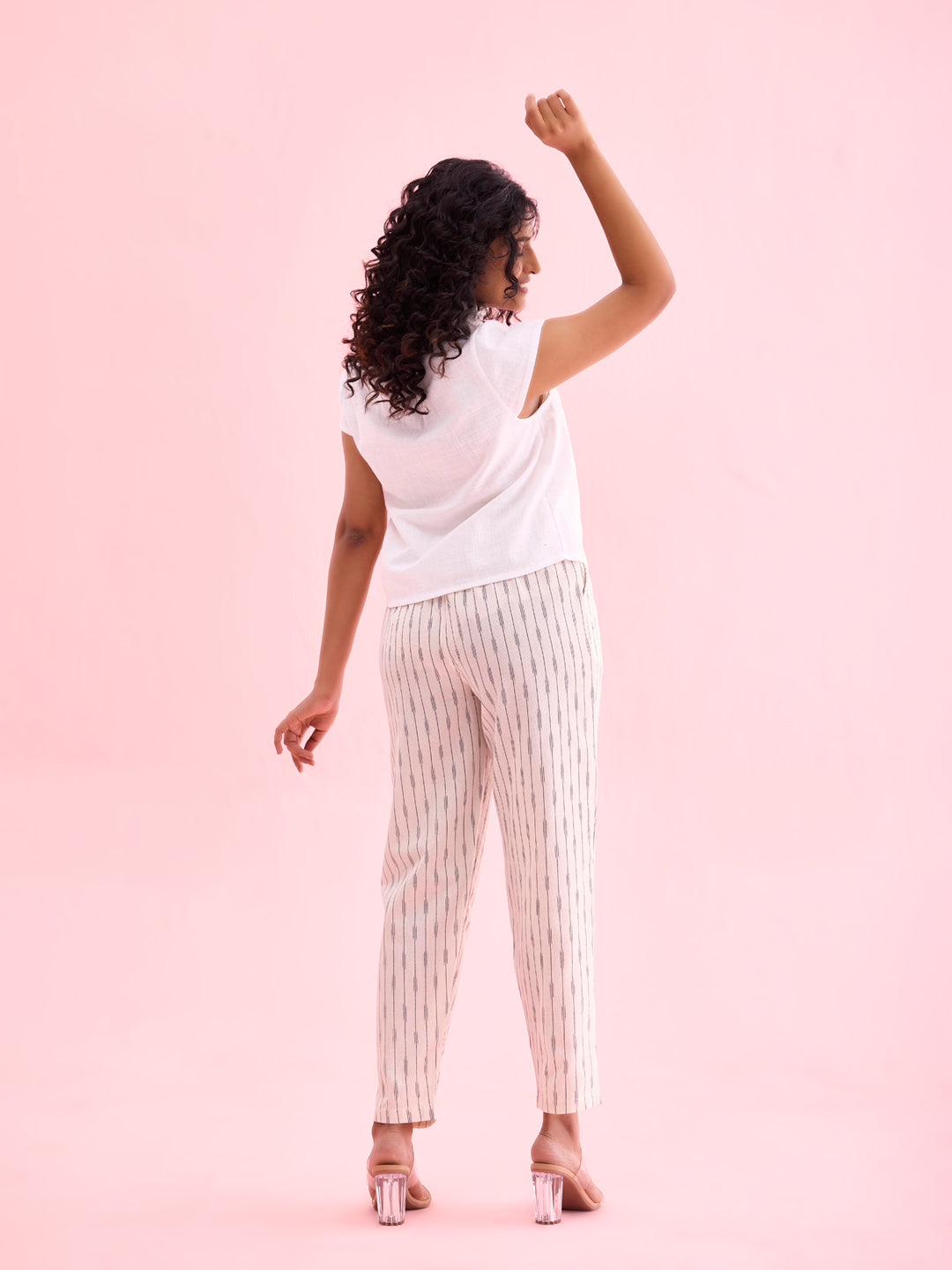 White Linen Ikat Pencil Pant