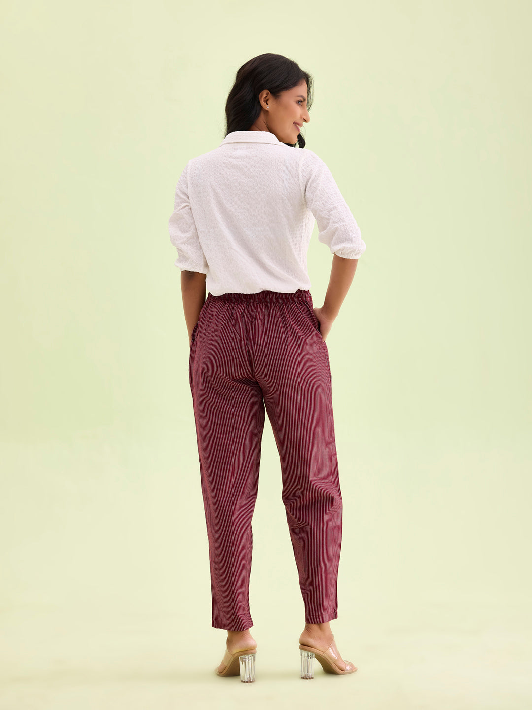 Maroon Cotton Stripe Pencil Pants